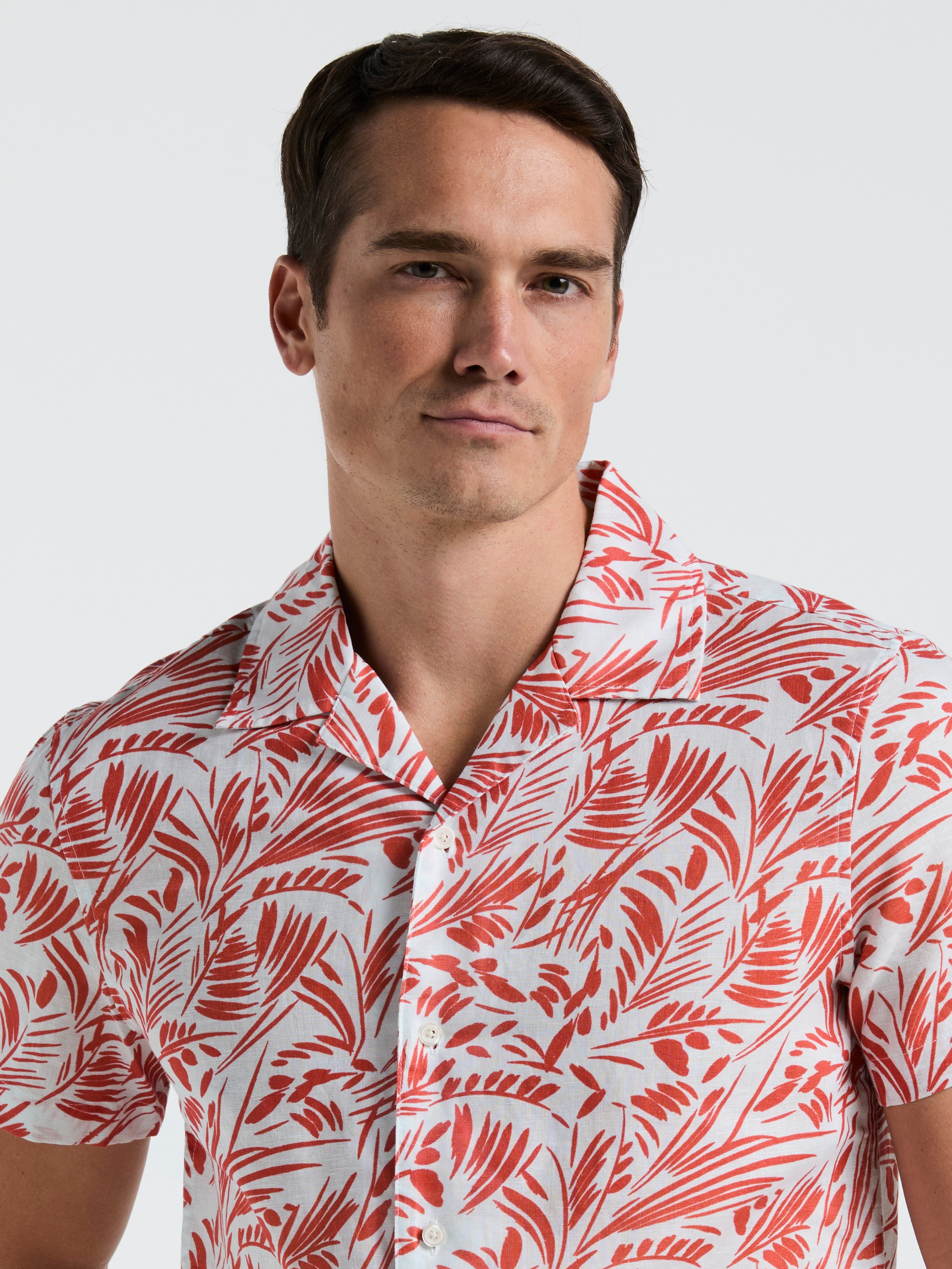Linen Abstract Leaf Print Shirt - Image 3
