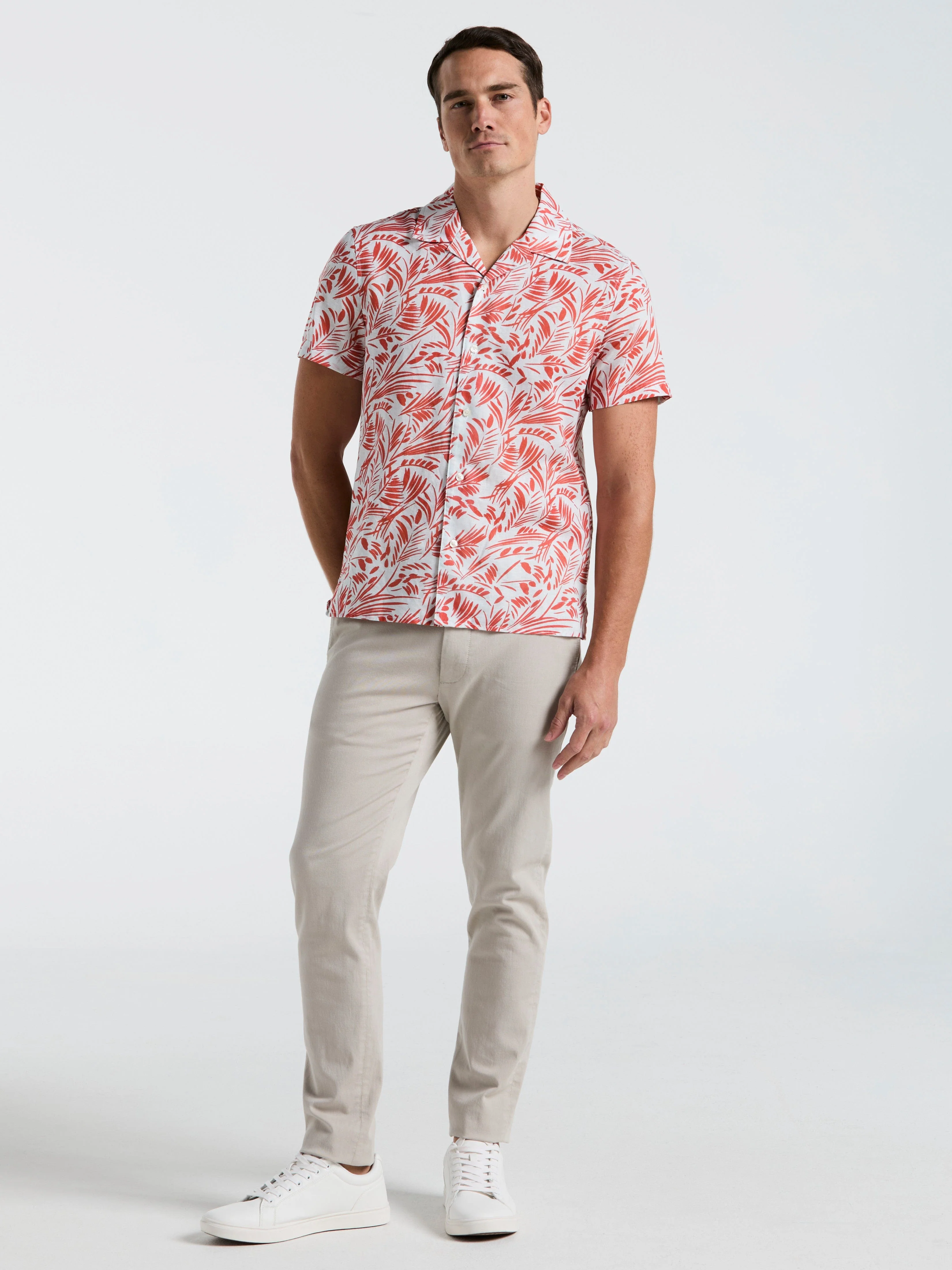 Linen Abstract Leaf Print Shirt - Image 4