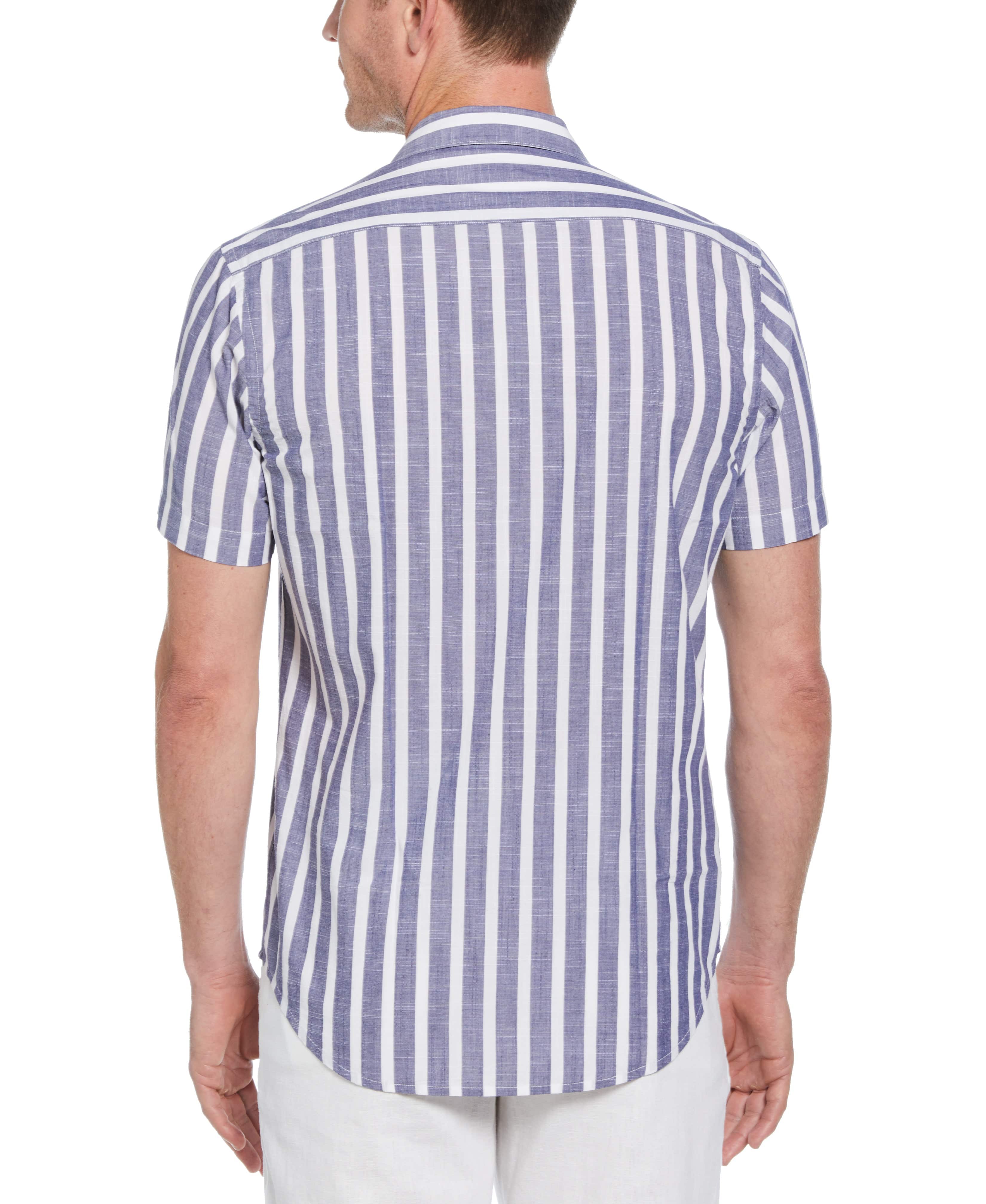Slim Fit Linen-Like Thick Stripe Print Shirt - Image 2