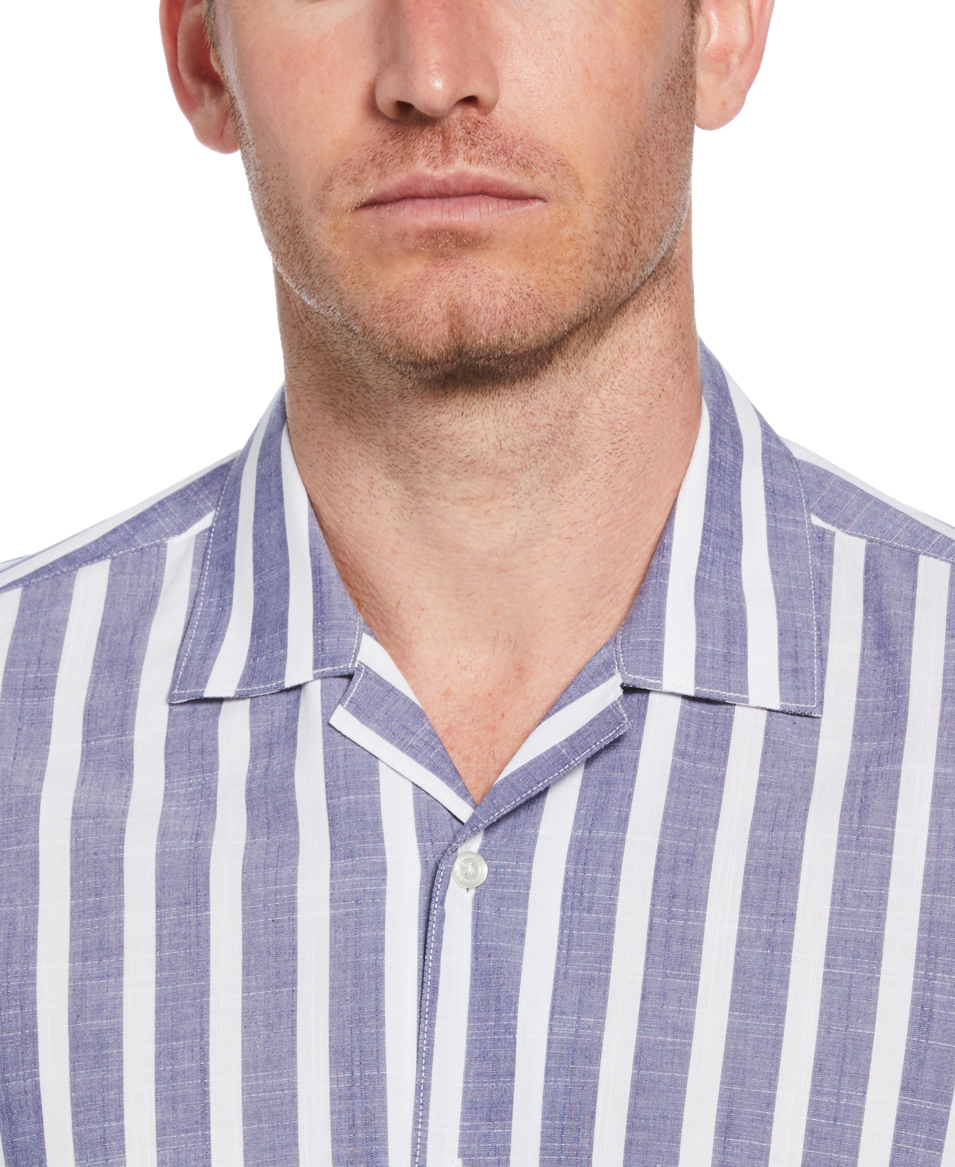 Slim Fit Linen-Like Thick Stripe Print Shirt - Image 3