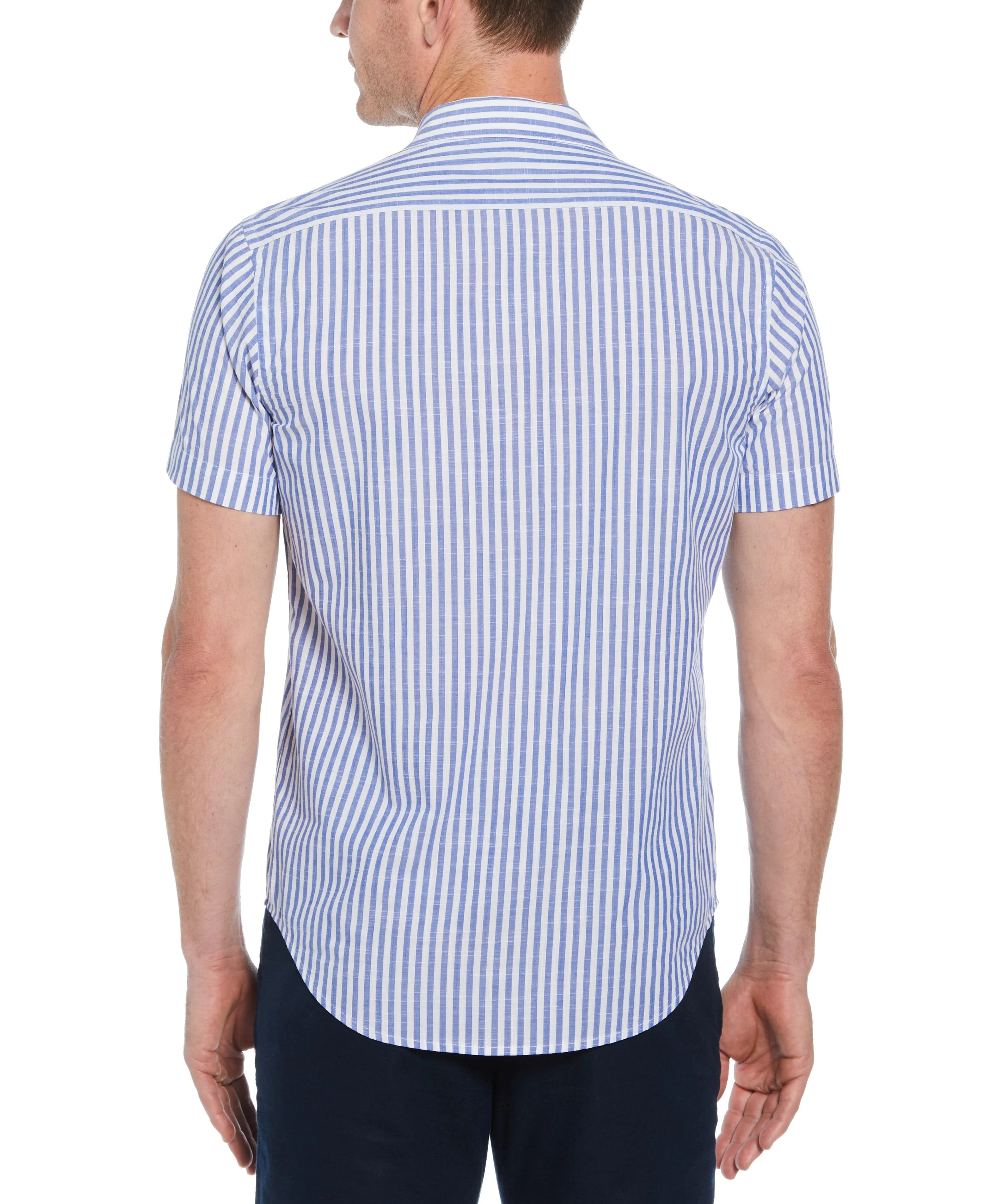 Slim Fit Linen-Like Thin Stripe Print Shirt - Image 2