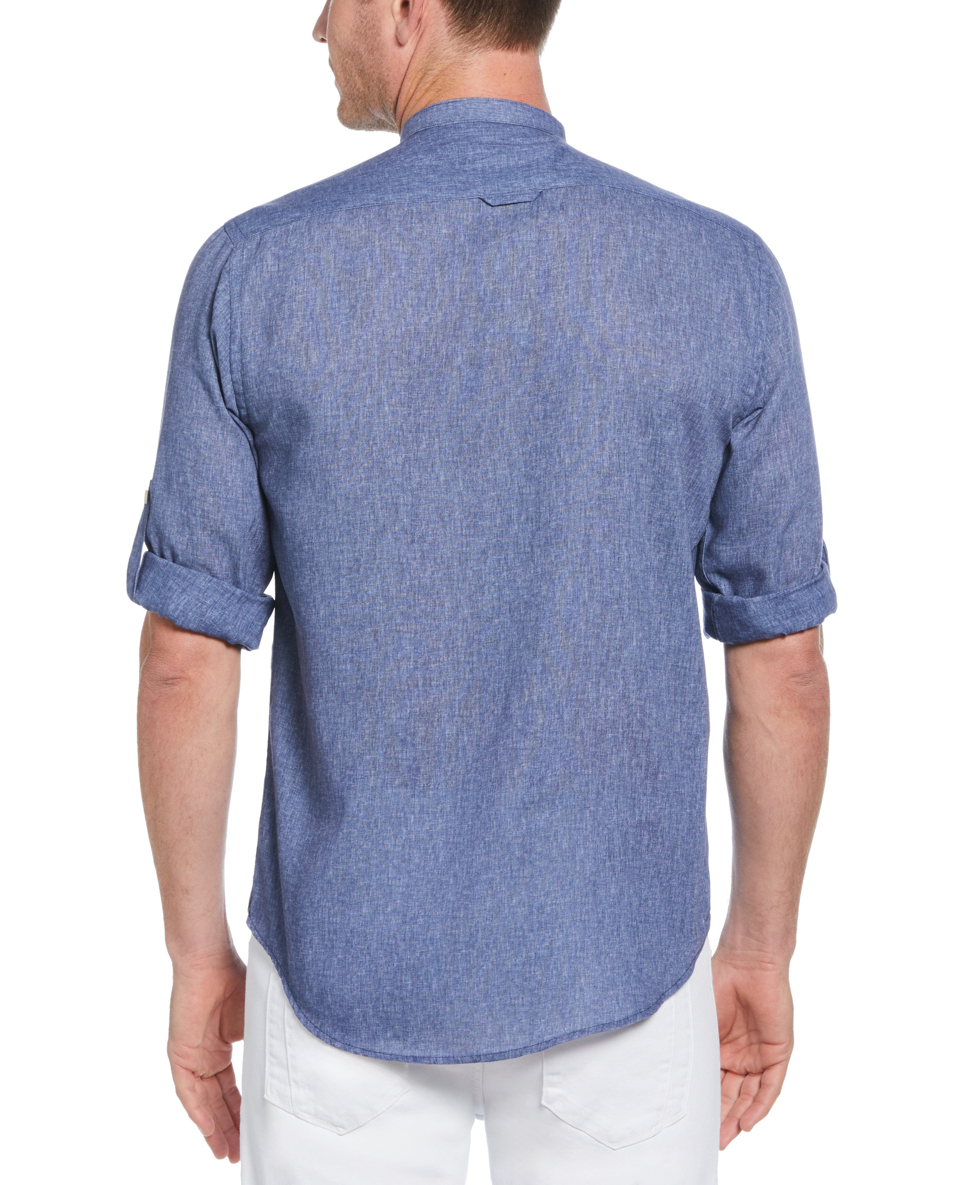 Slim Fit Banded Collar Rolled Sleeve Shirt - Image 2