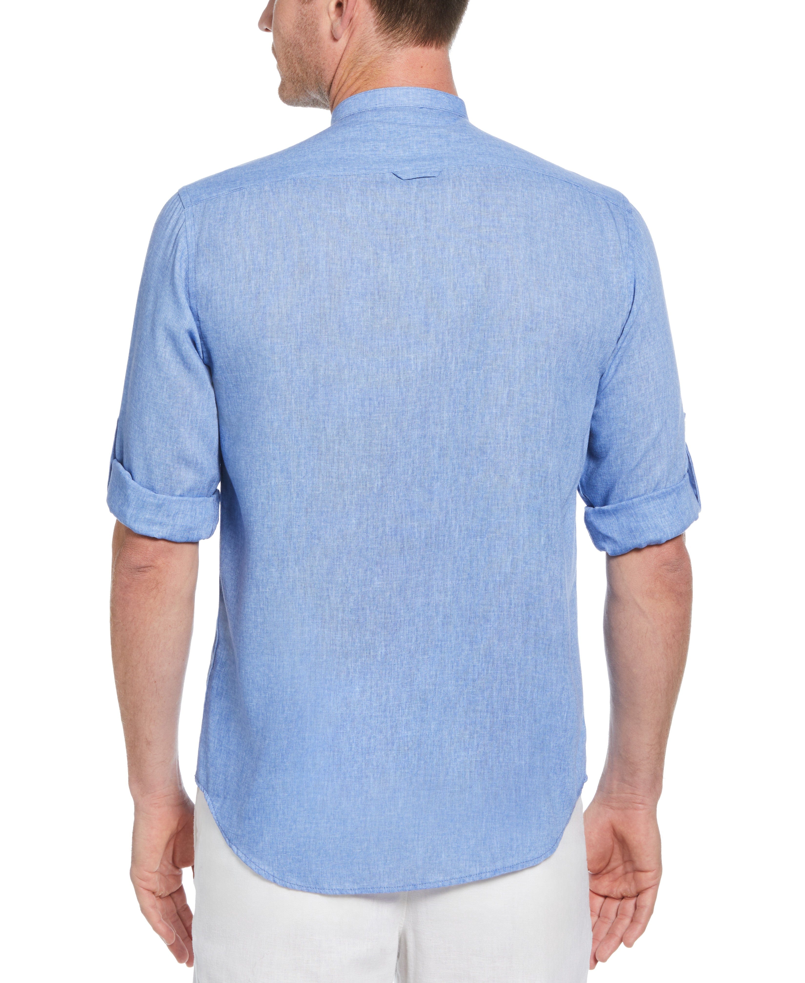 Slim Fit Banded Collar Rolled Sleeve Shirt - Image 2