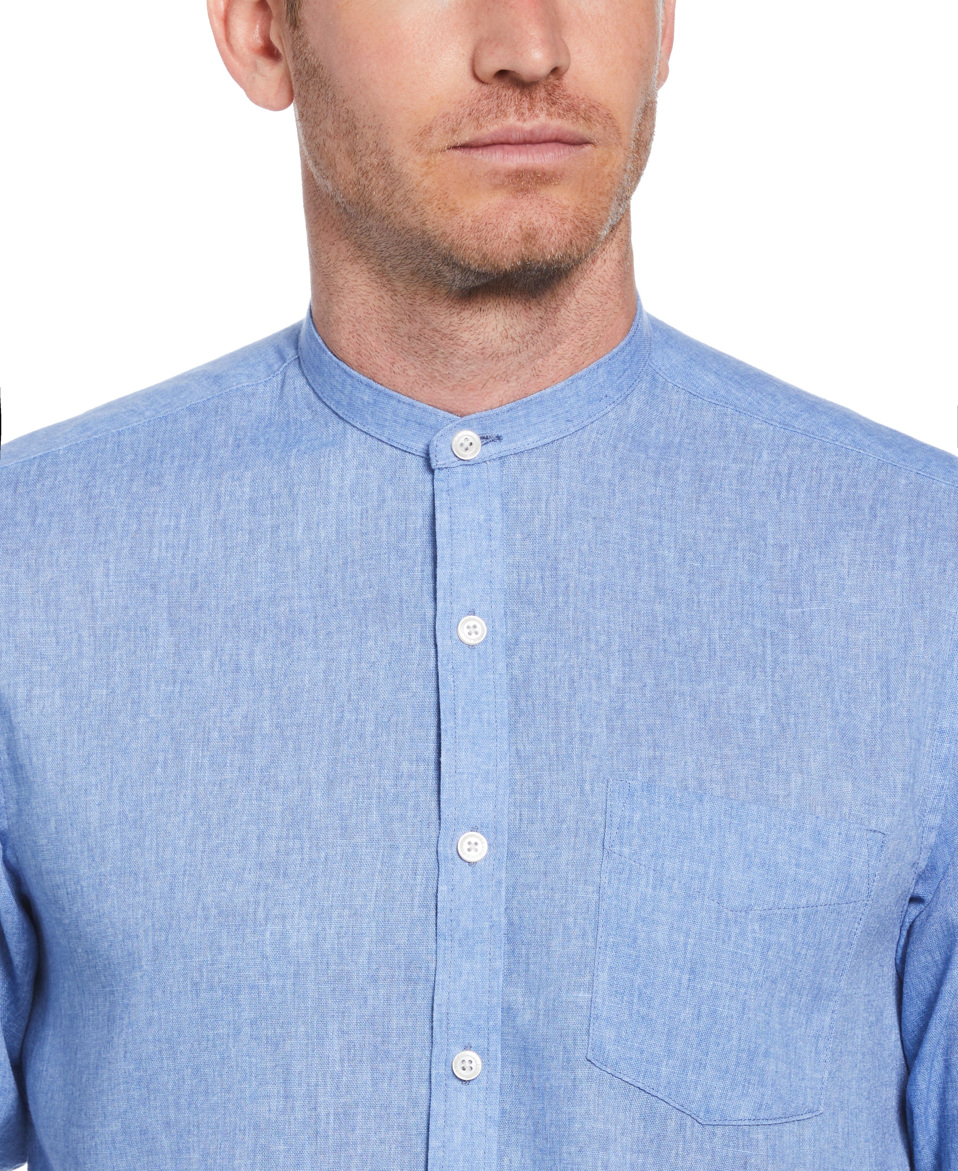 Slim Fit Banded Collar Rolled Sleeve Shirt - Image 3