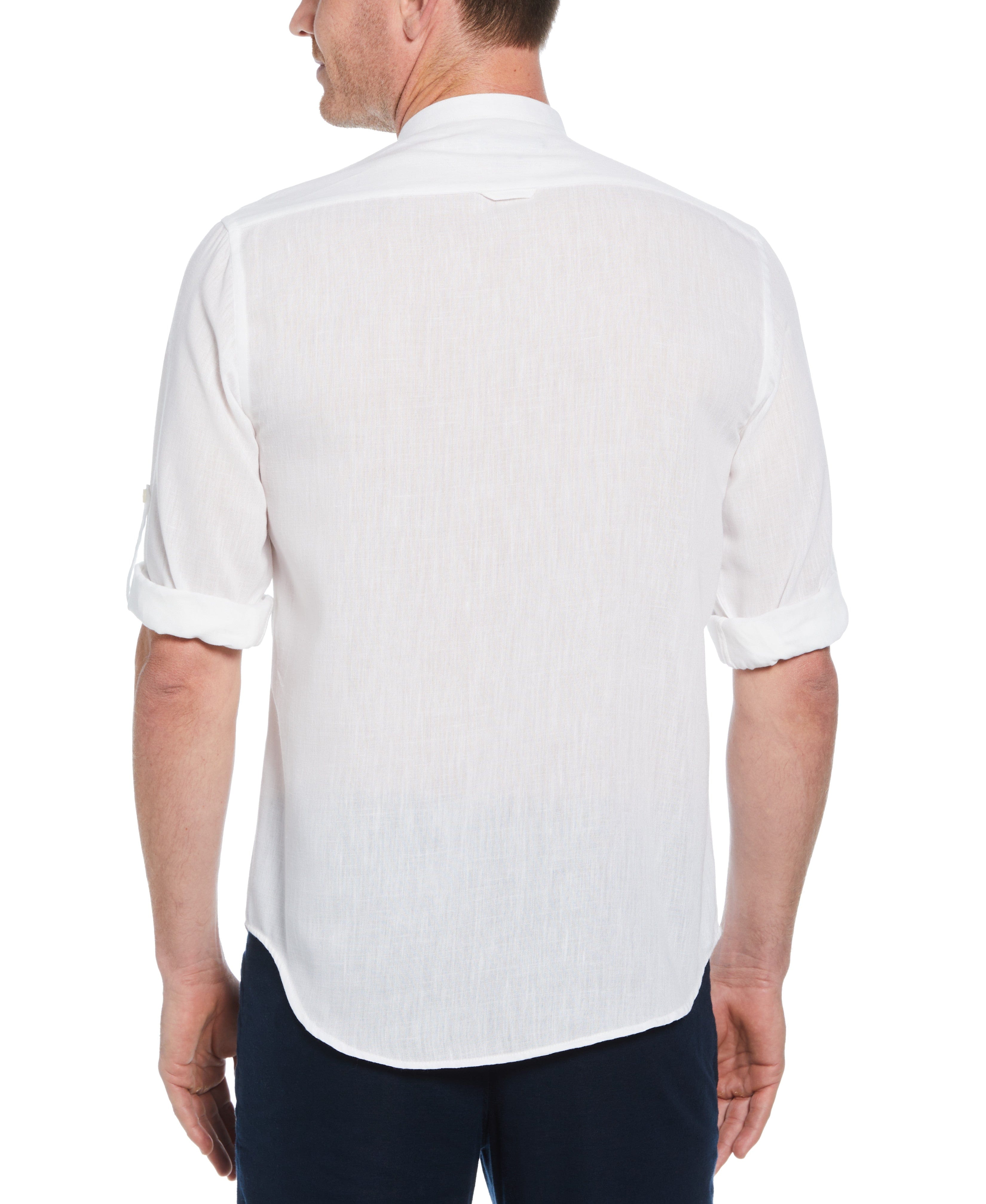 Slim Fit Banded Collar Rolled Sleeve Shirt - Image 2
