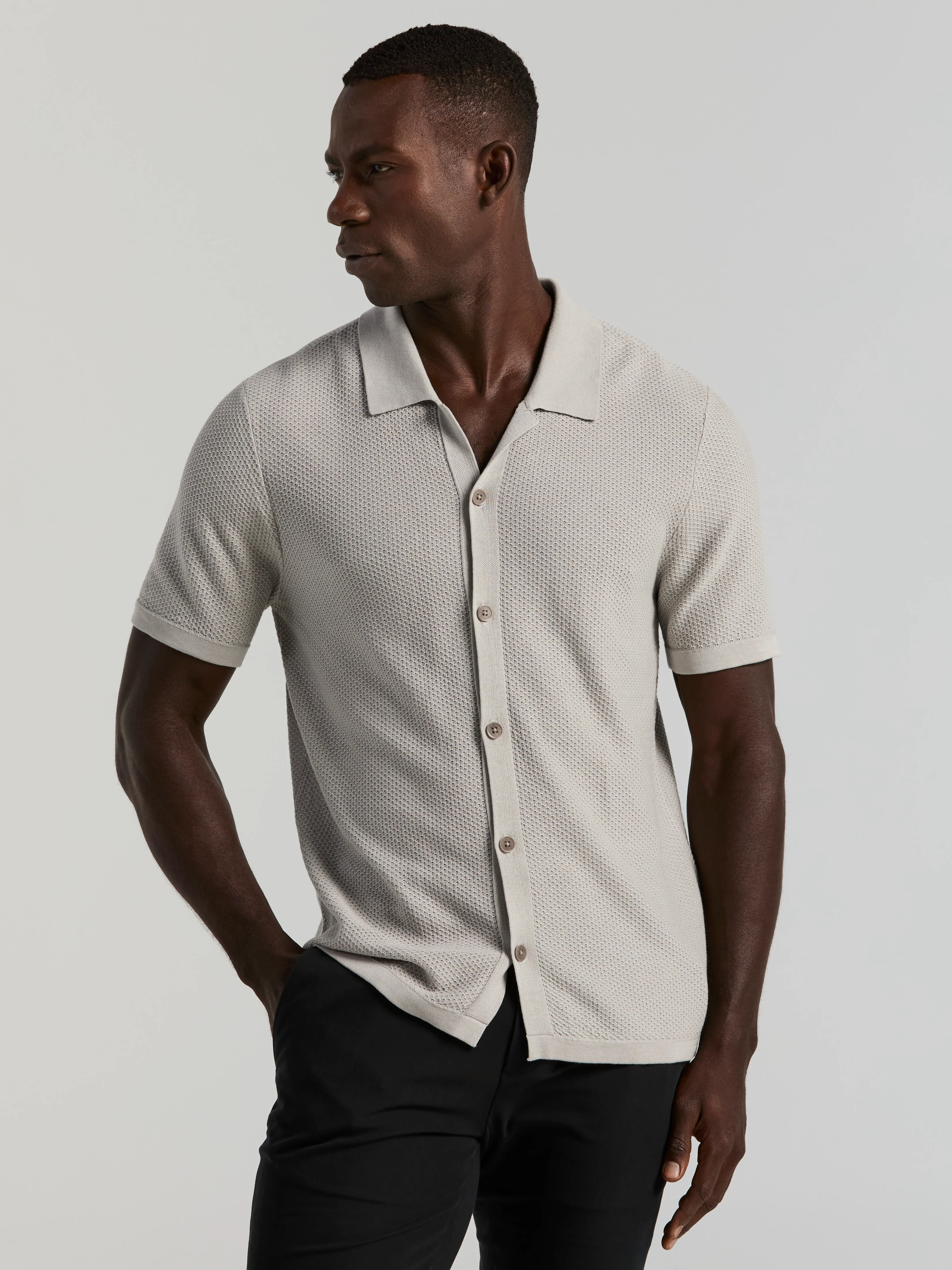 Short Sleeve Button Front Sweater