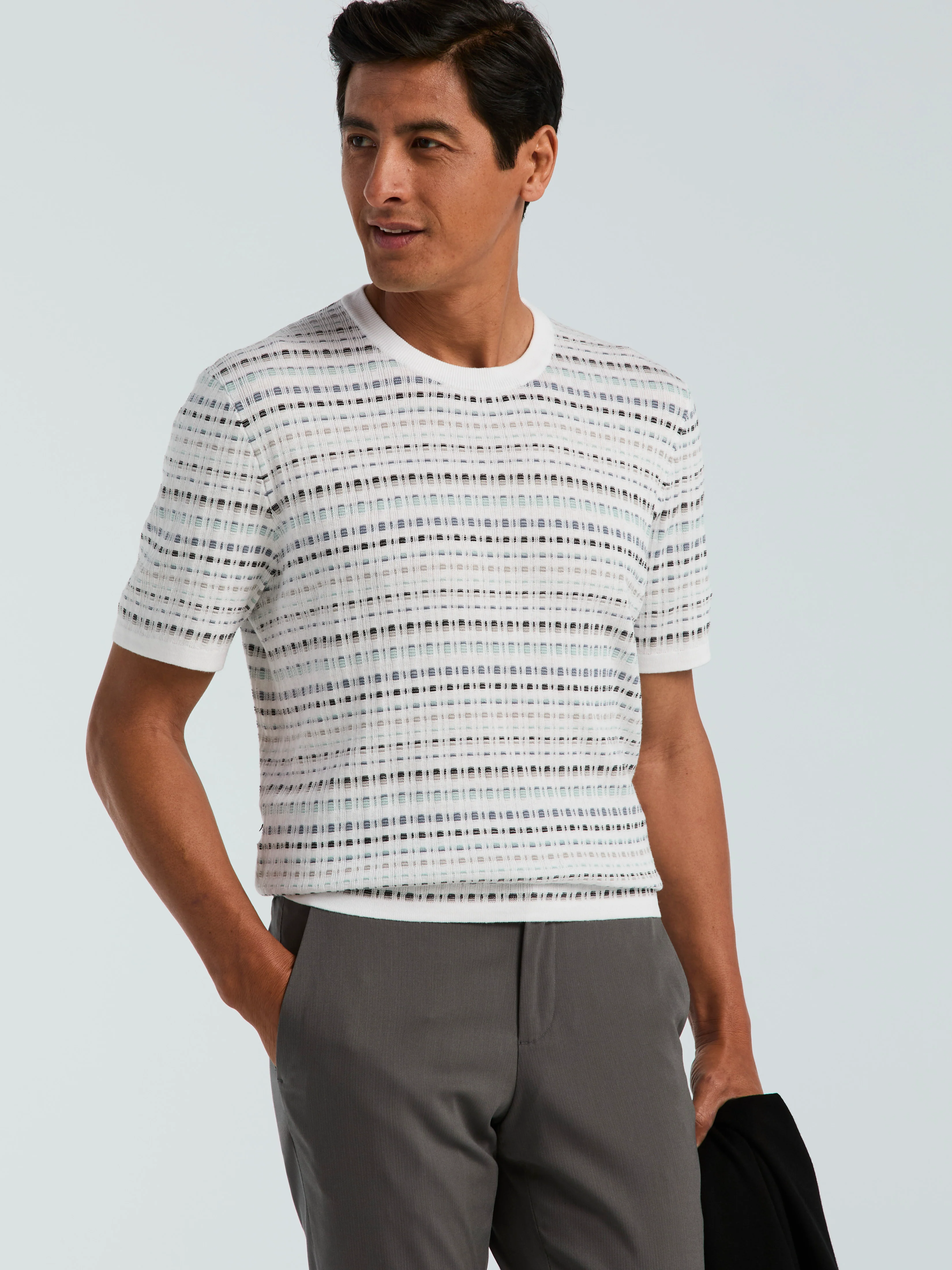 Multi Color Geometric Print Crew Sweater - Image 3