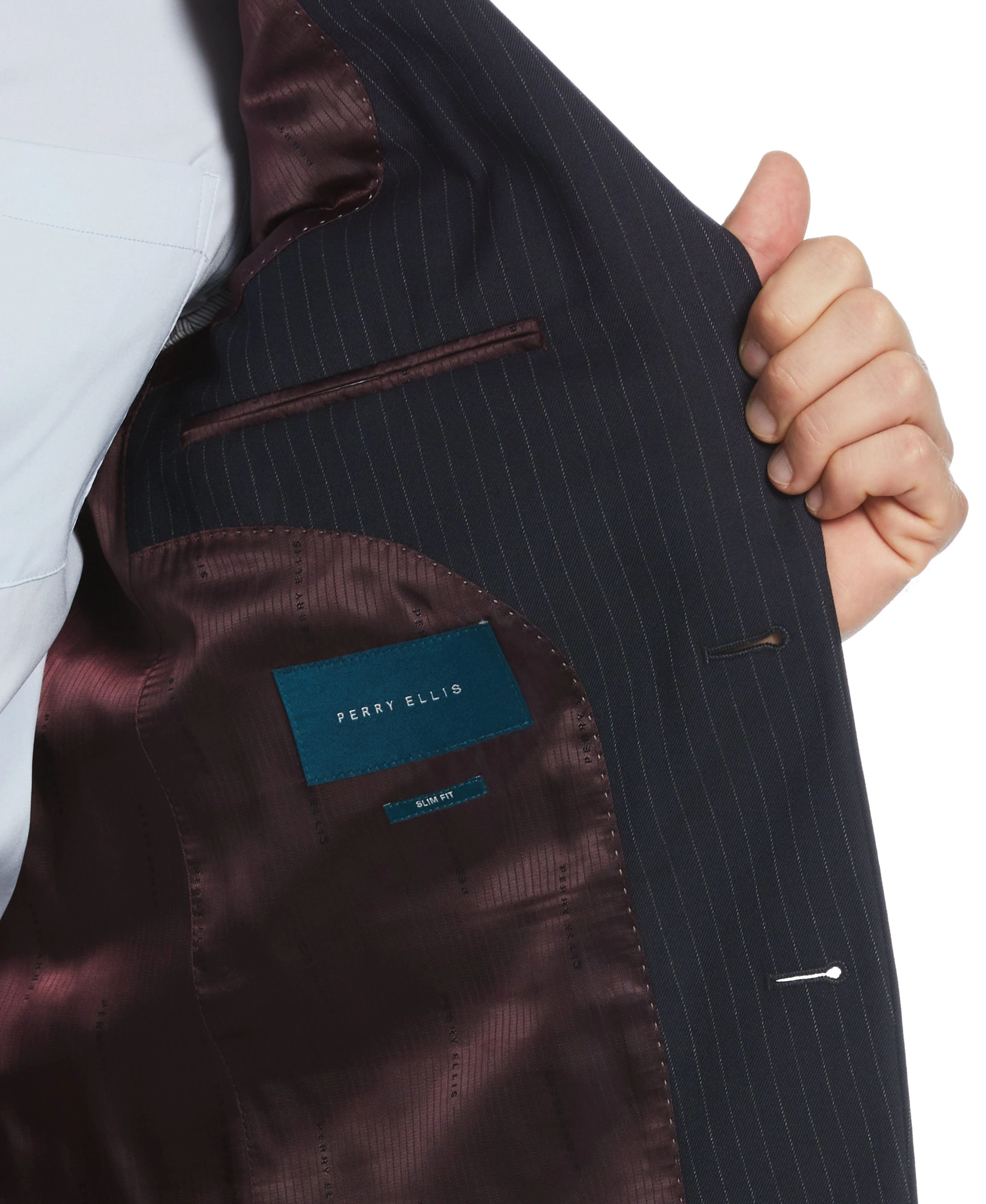 Slim Fit Pinstripe Peak Lapel Suit Jacket - Image 3