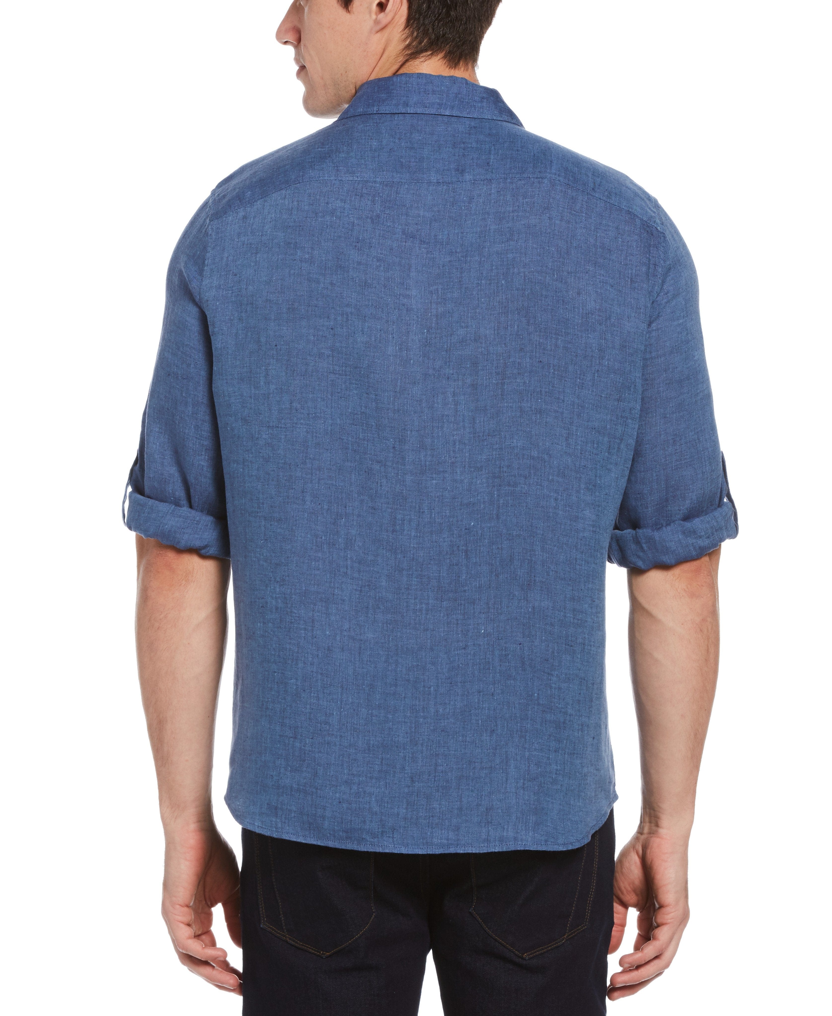 Untucked Roll Sleeve Linen Chambray Shirt - Image 2