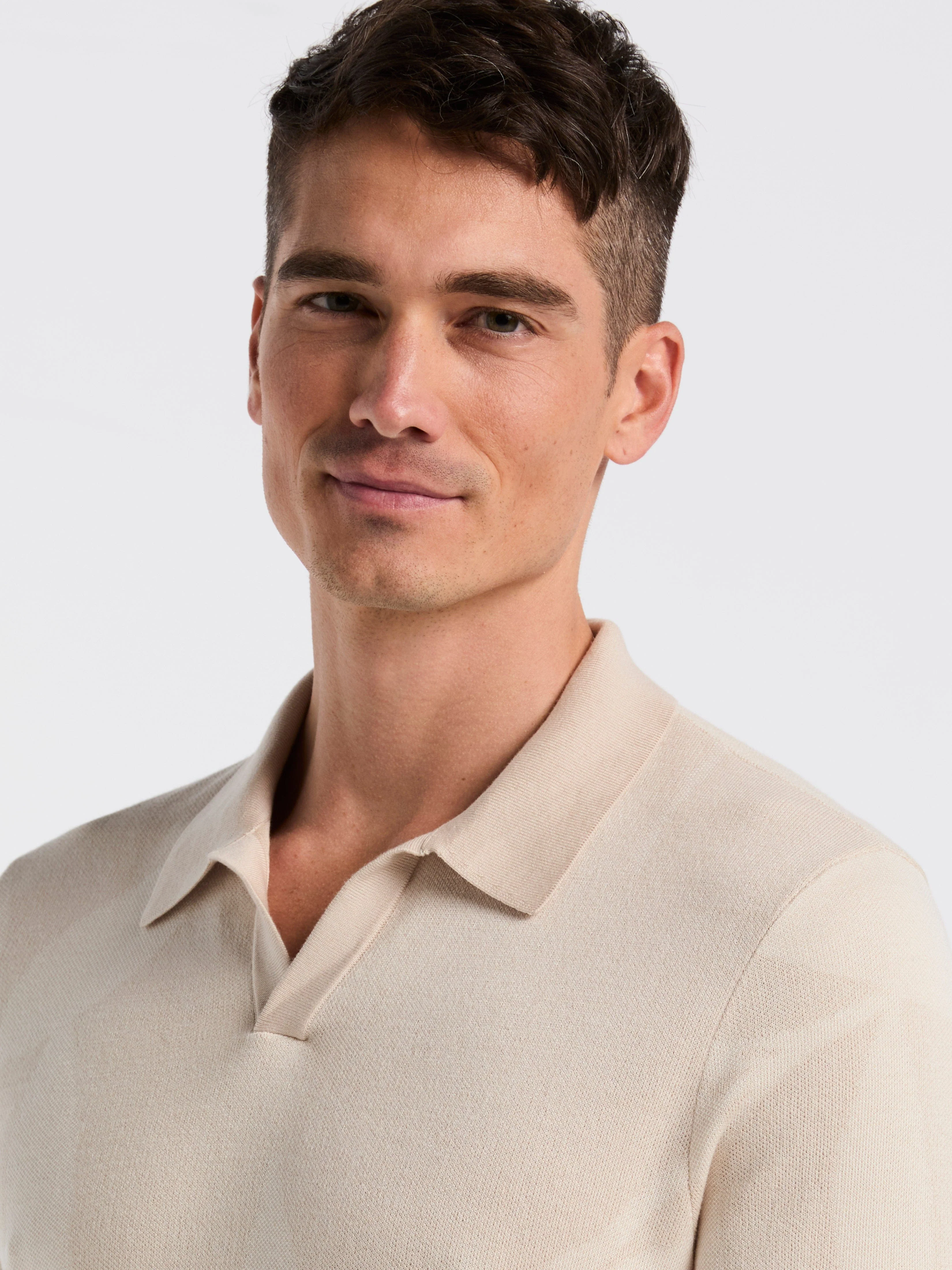 Leaf Print Open Collar Sweater Polo - Image 2
