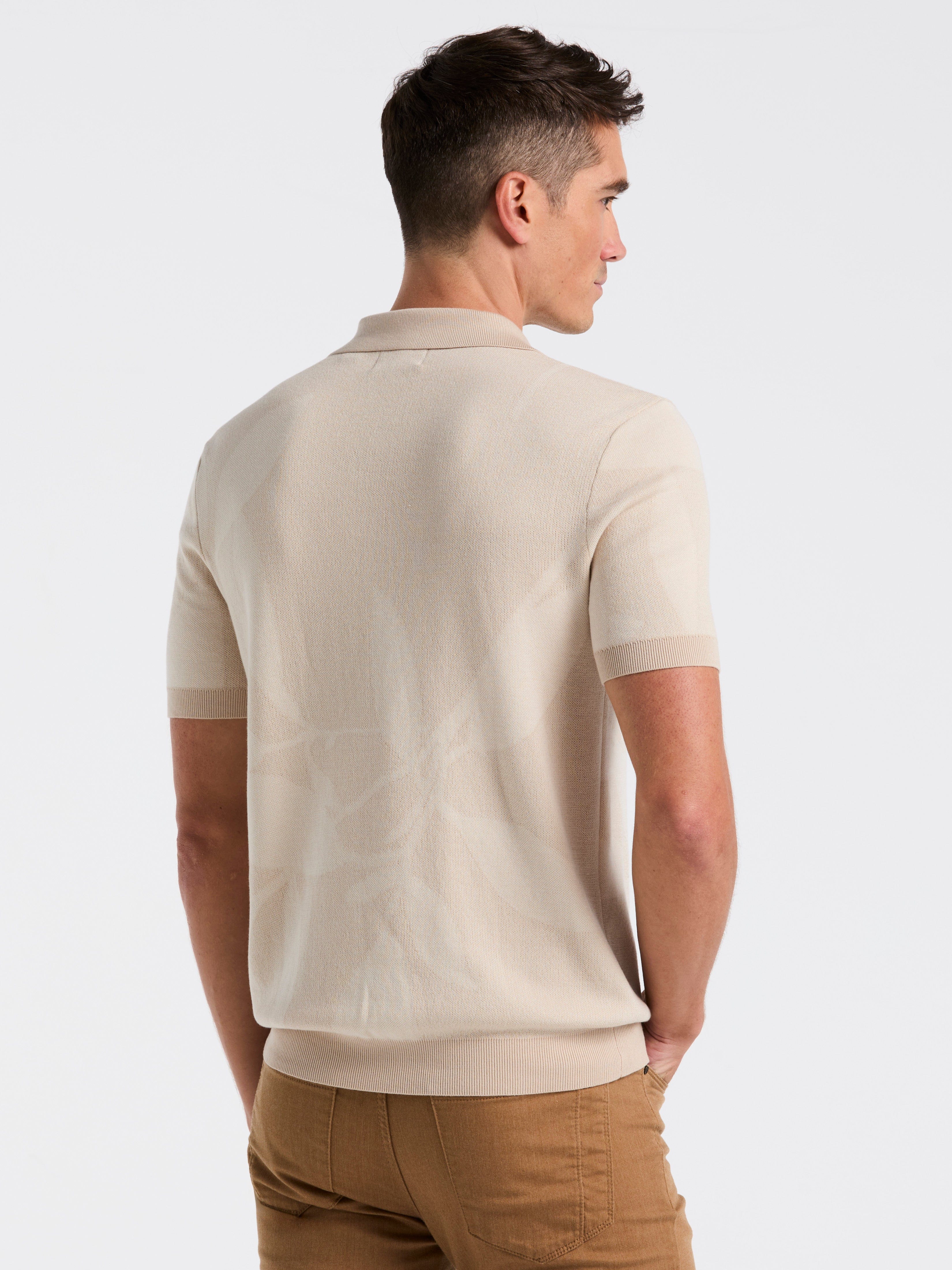 Leaf Print Open Collar Sweater Polo - Image 3