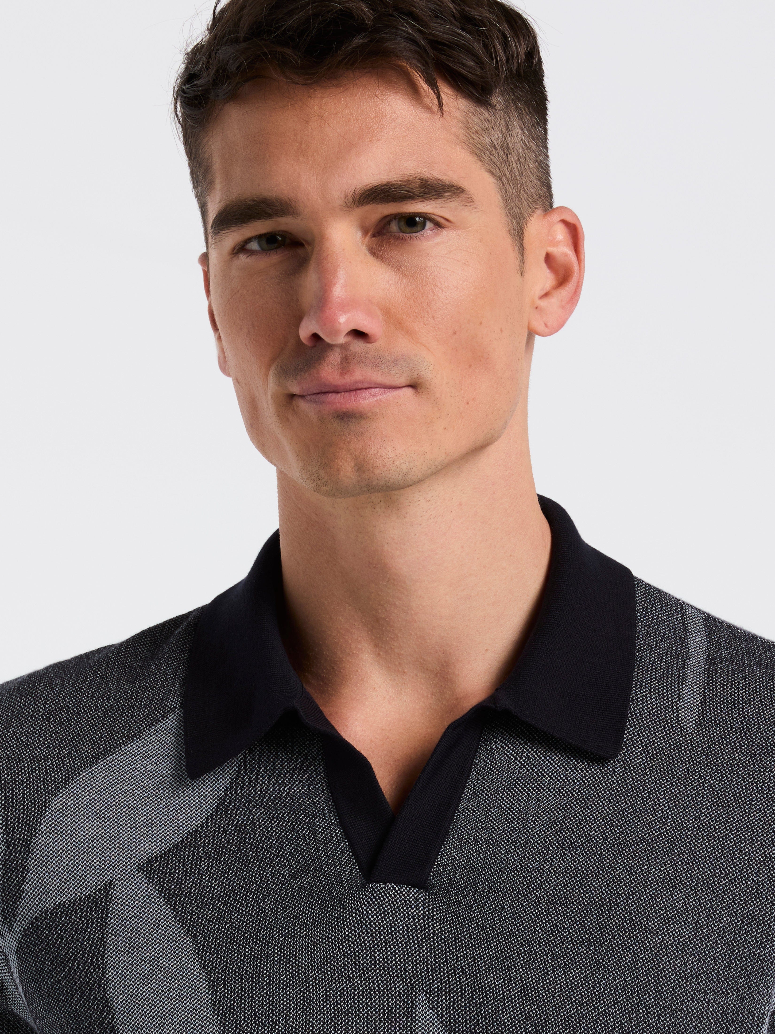 Leaf Print Open Collar Sweater Polo - Image 6
