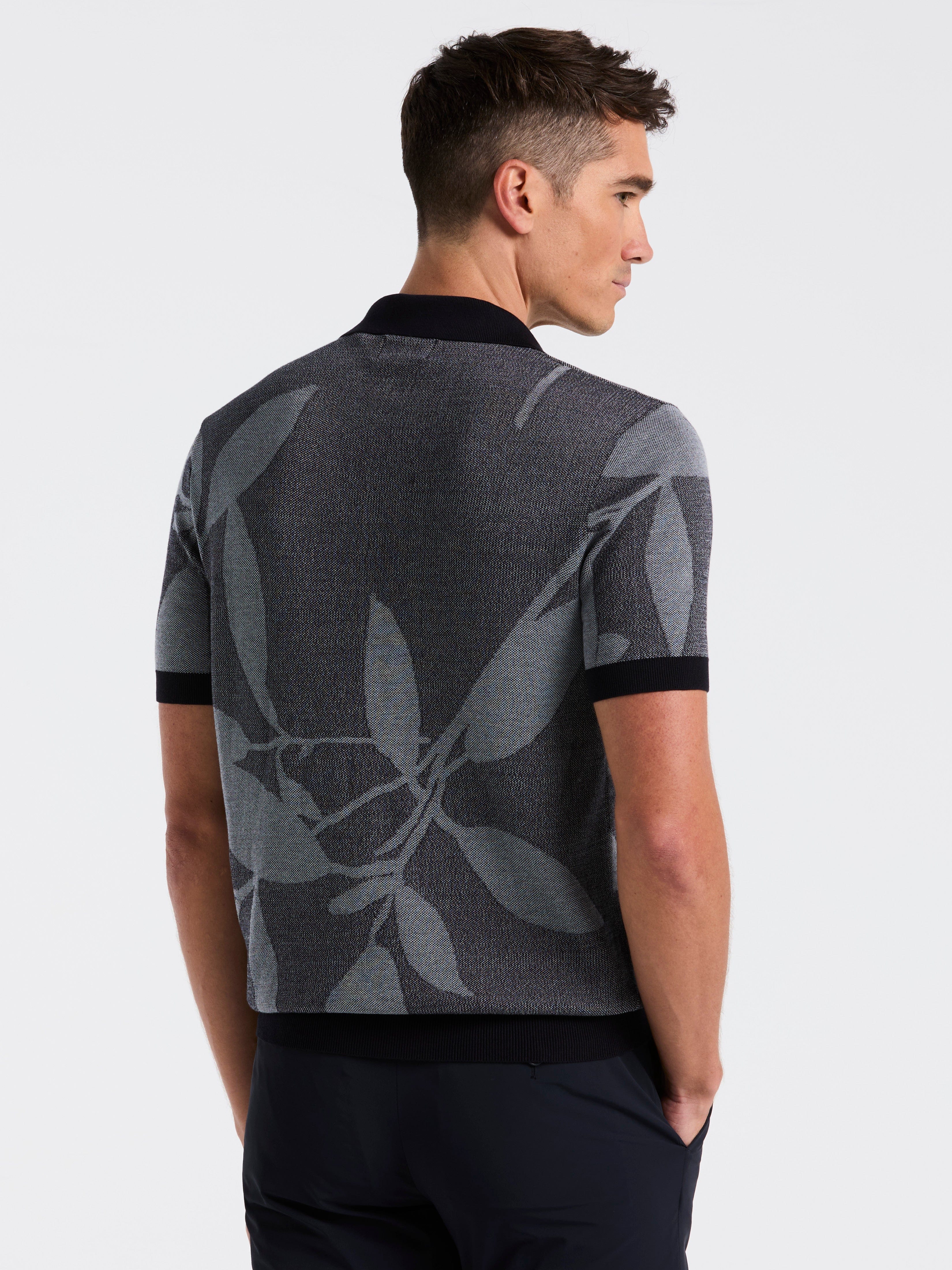 Leaf Print Open Collar Sweater Polo - Image 7