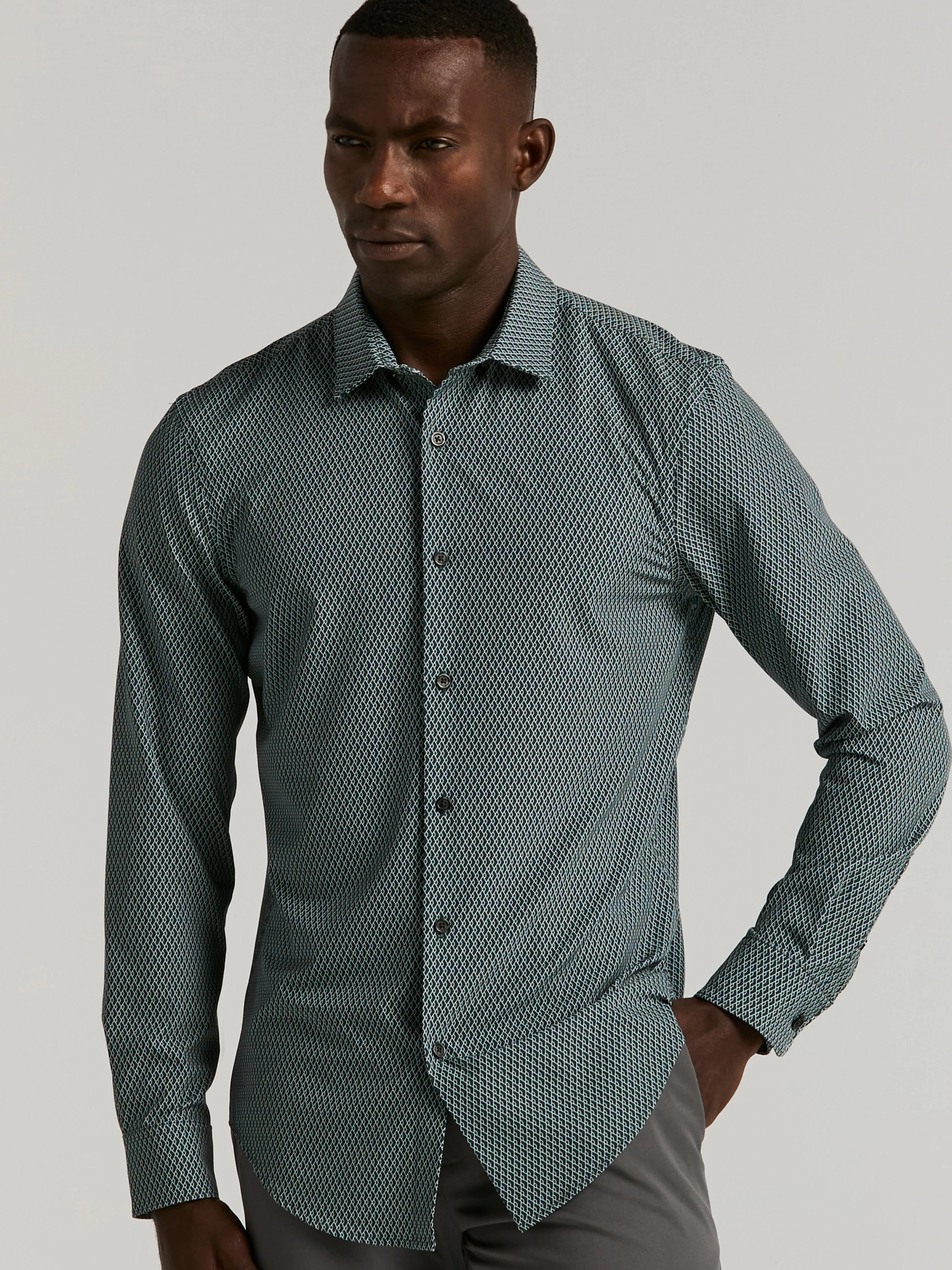 Slim Fit Total Stretch Diamond Geo Print Shirt - Image 9