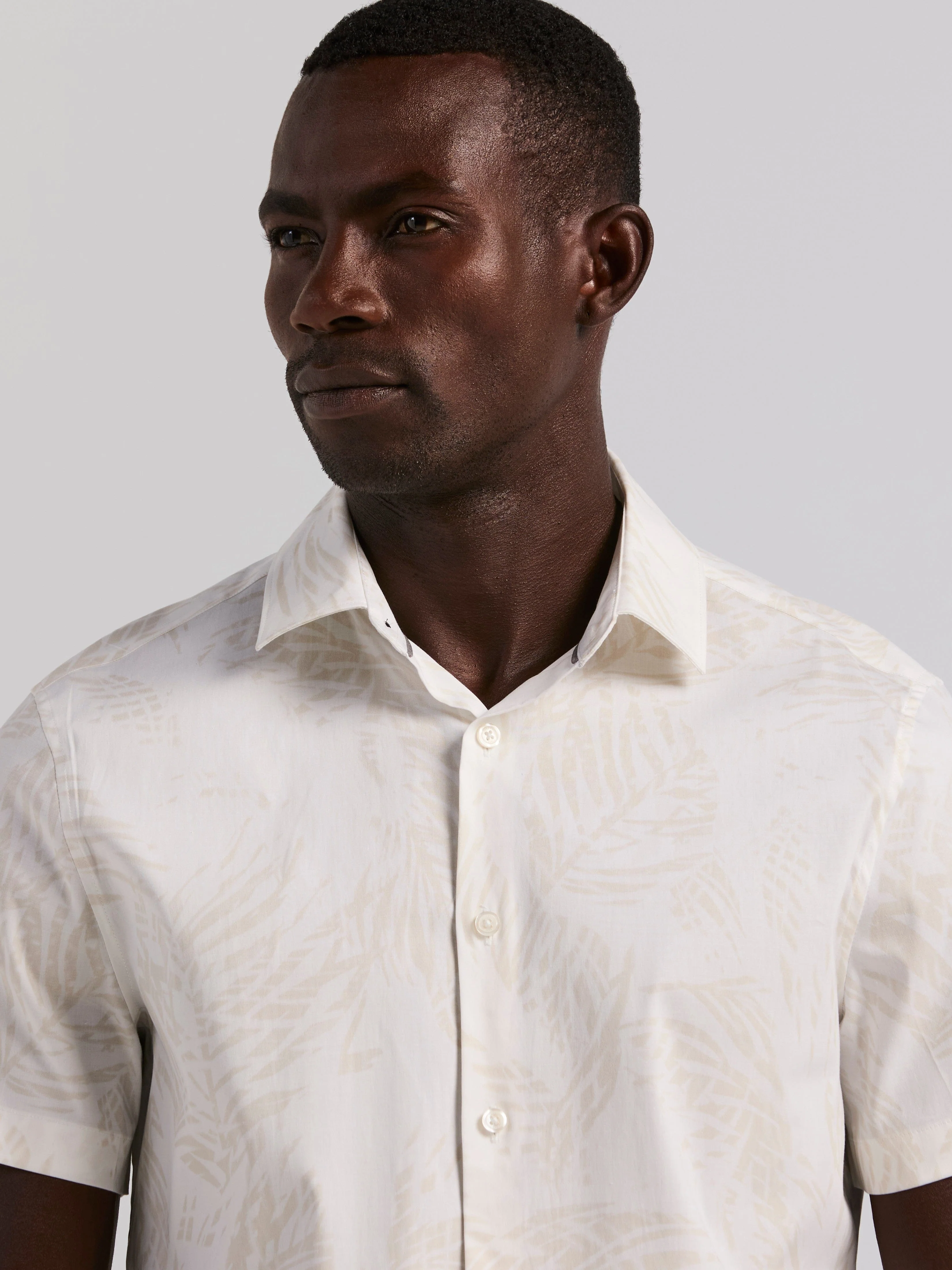 Textured Leaf Print Cotton Shirt - Image 2