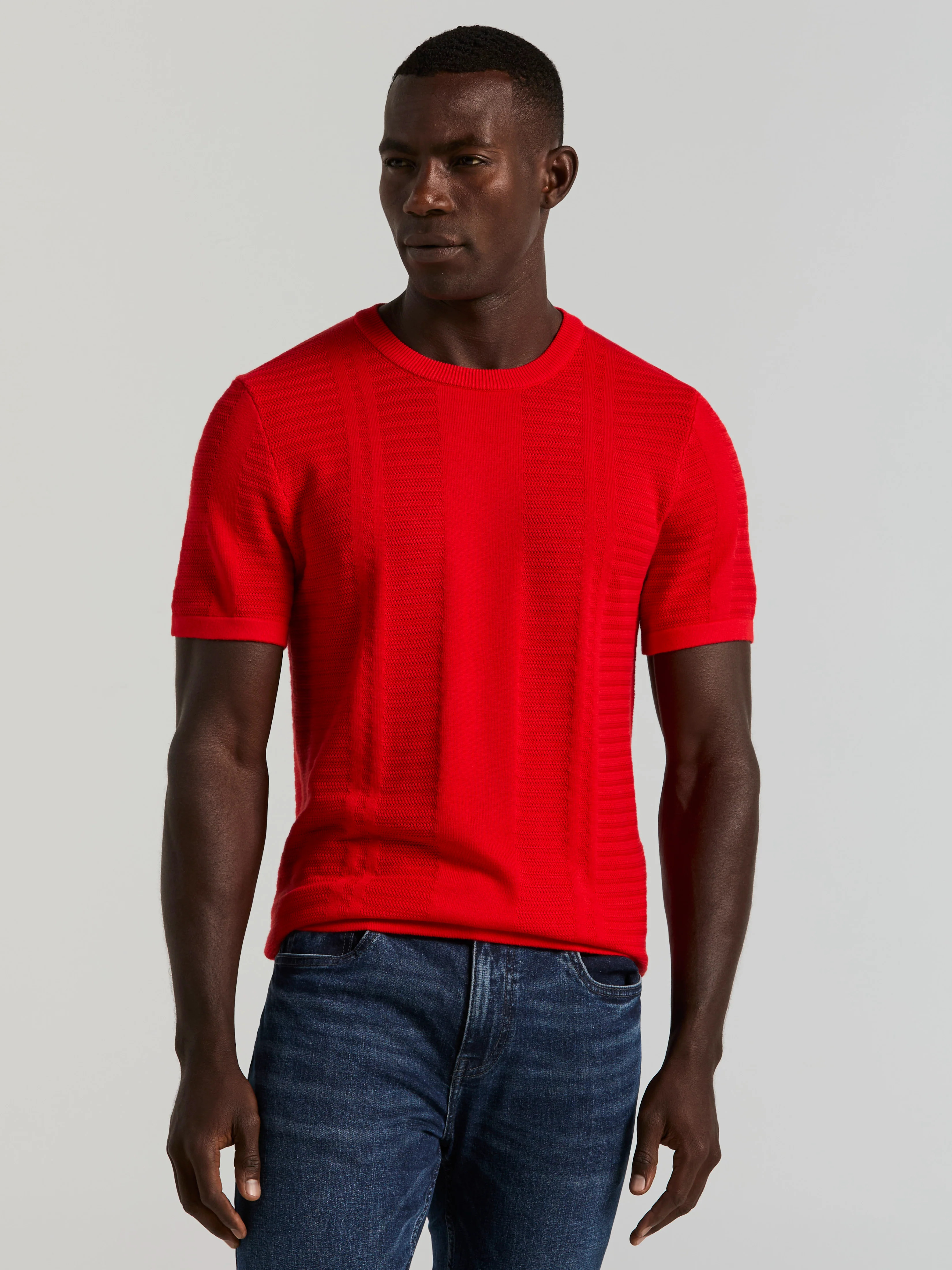 Textured Stripe Crew Neck Sweater Tee