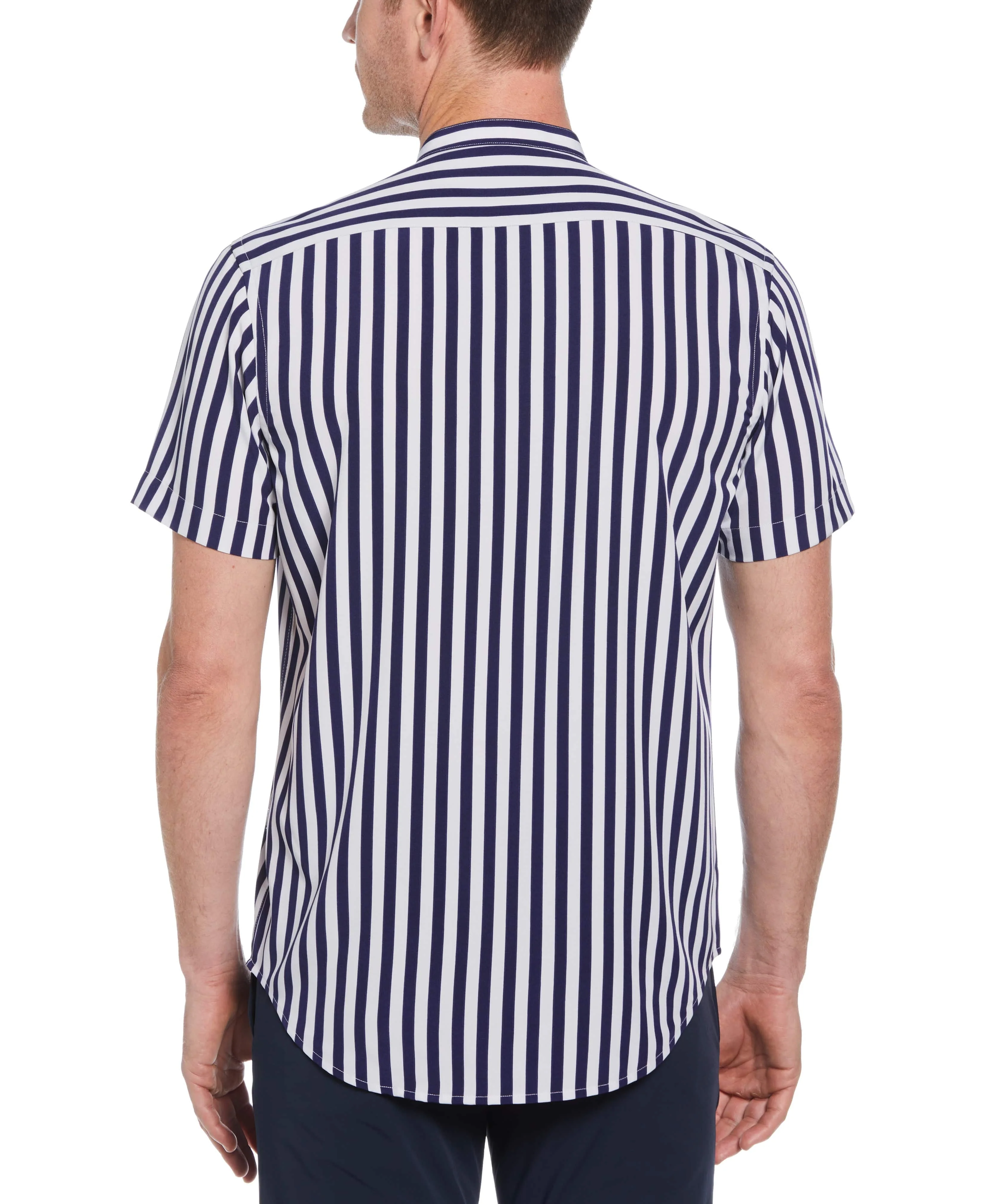 Slim Fit Single Stripe Banded Collar Shirt - Image 2
