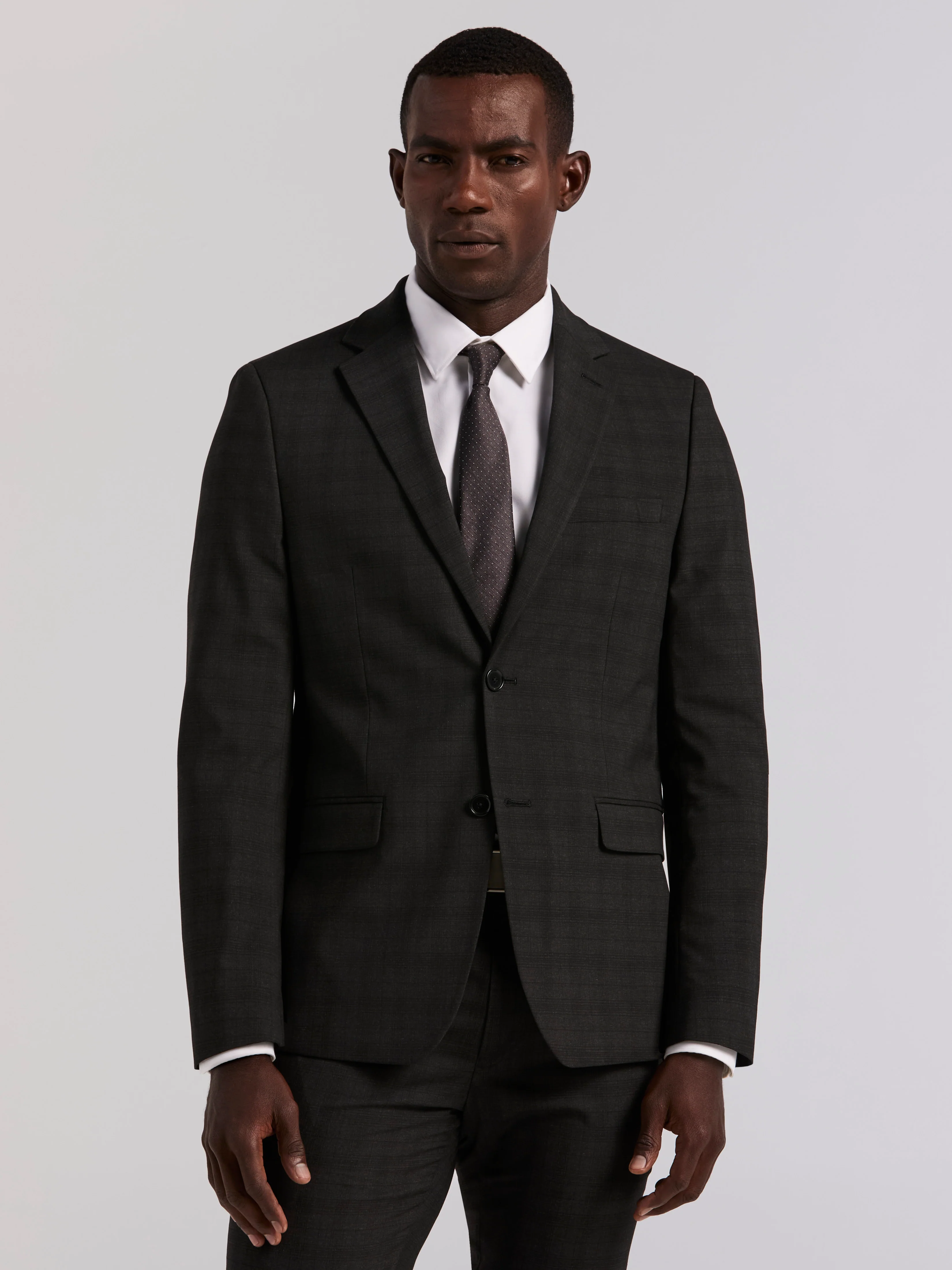 Skinny Fit Charcoal Plaid Suit Jacket