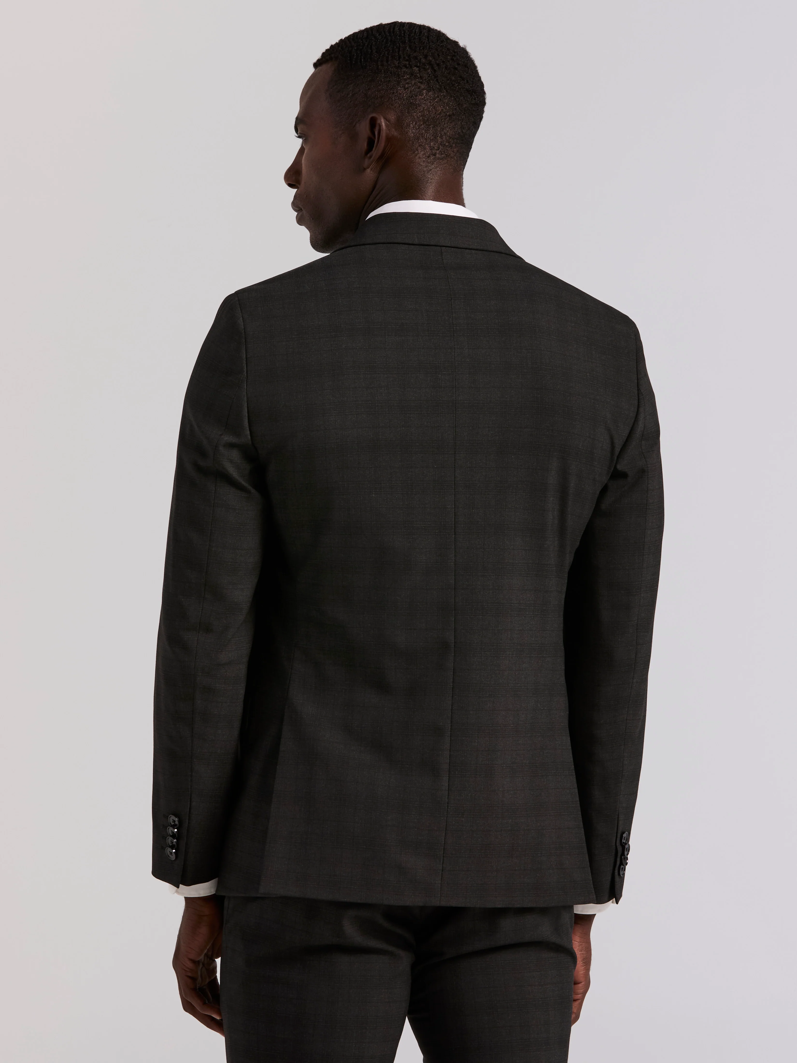 Skinny Fit Charcoal Plaid Suit Jacket - Image 2