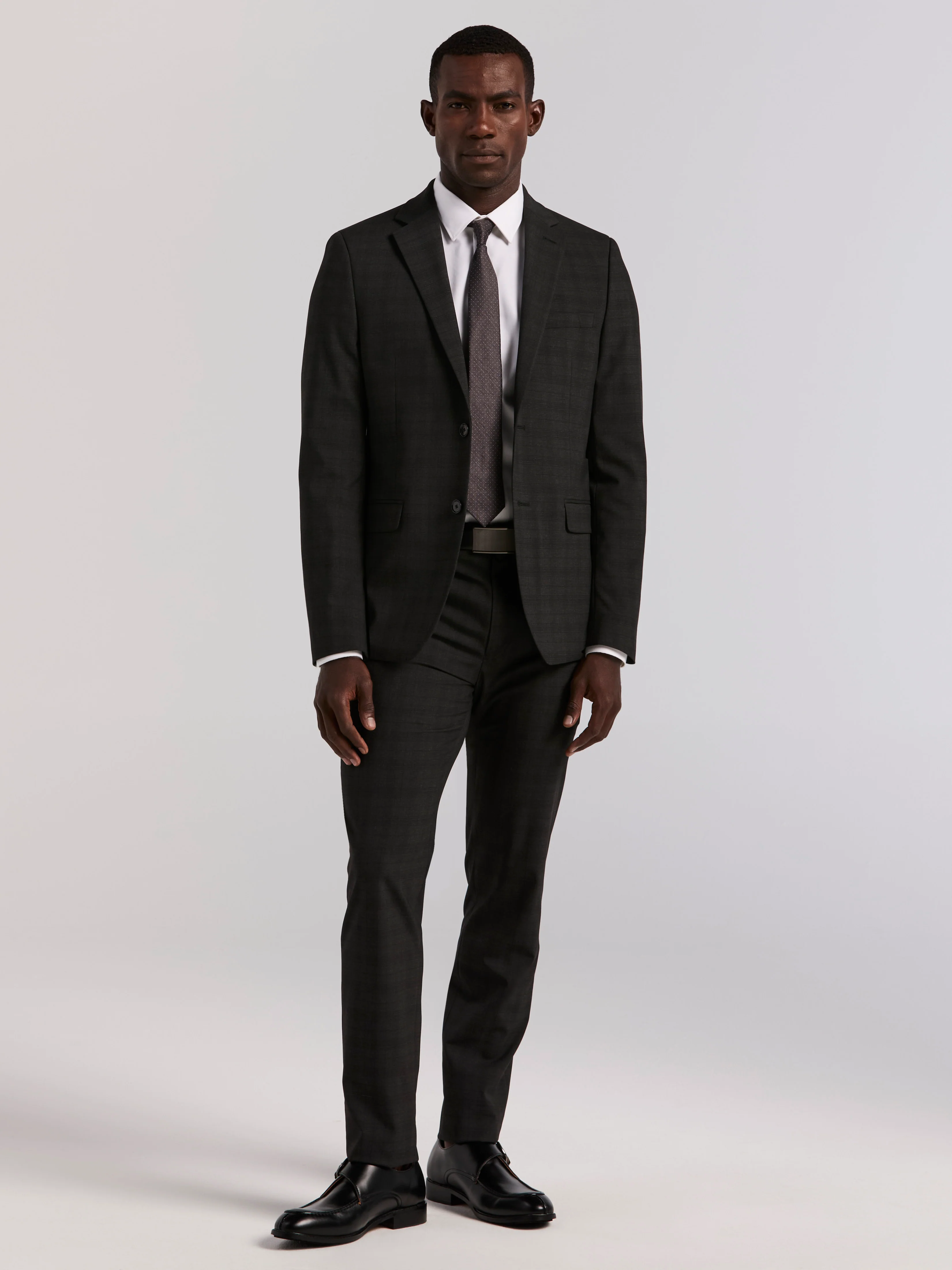 Skinny Fit Charcoal Plaid Suit Jacket - Image 4