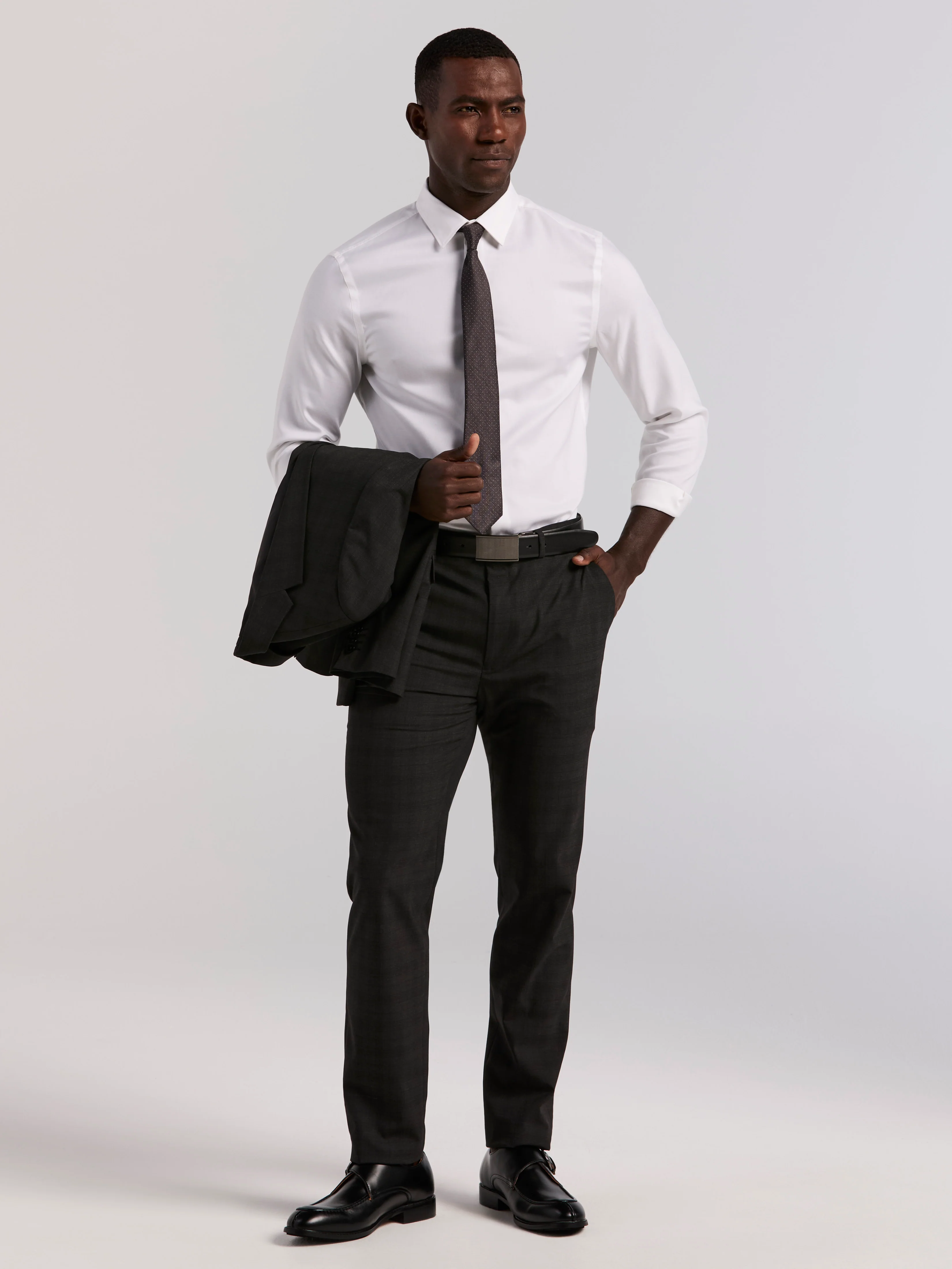 Skinny Fit Charcoal Plaid Suit Jacket - Image 5