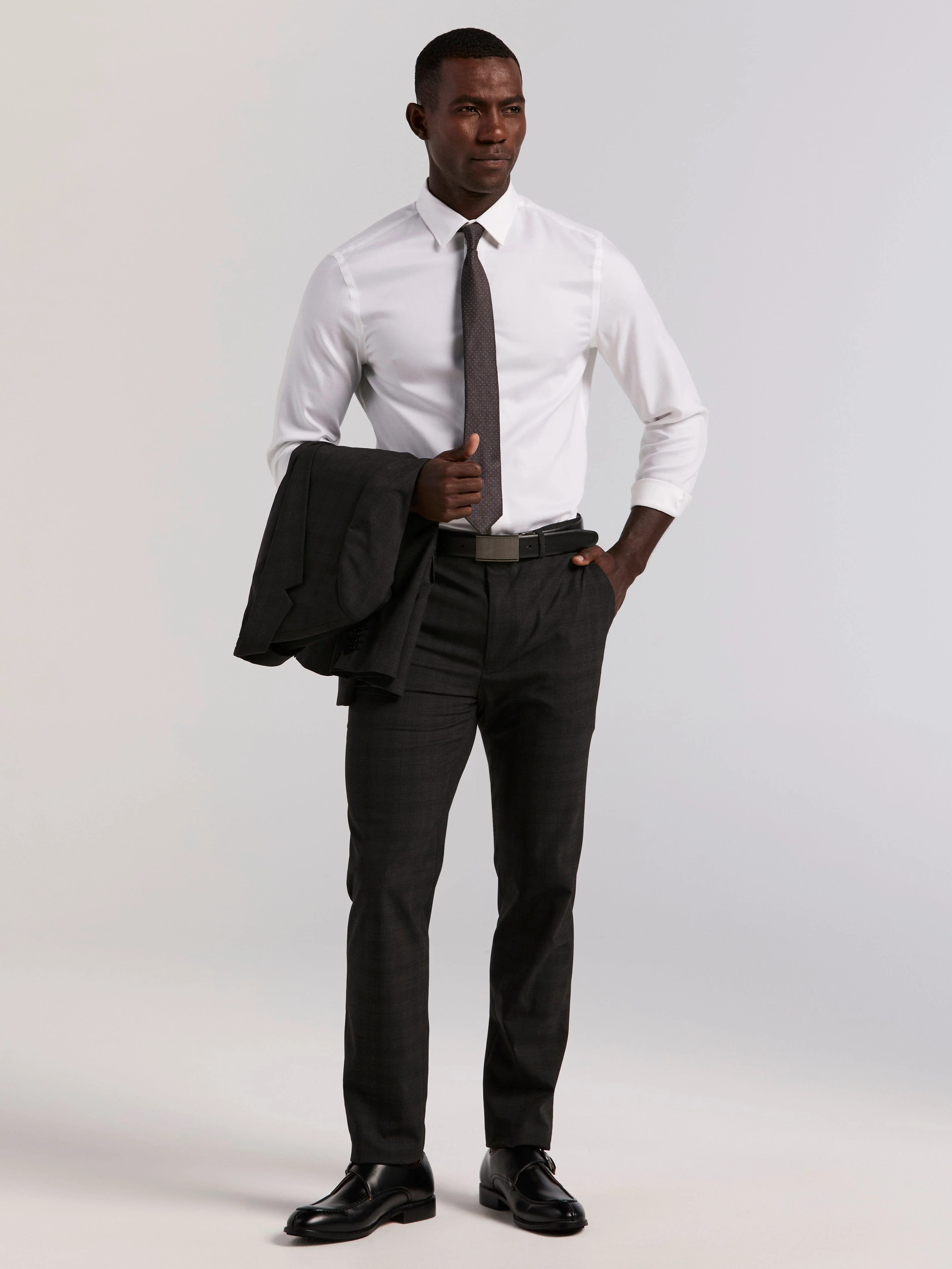 Skinny Fit Charcoal Plaid Suit - Image 2