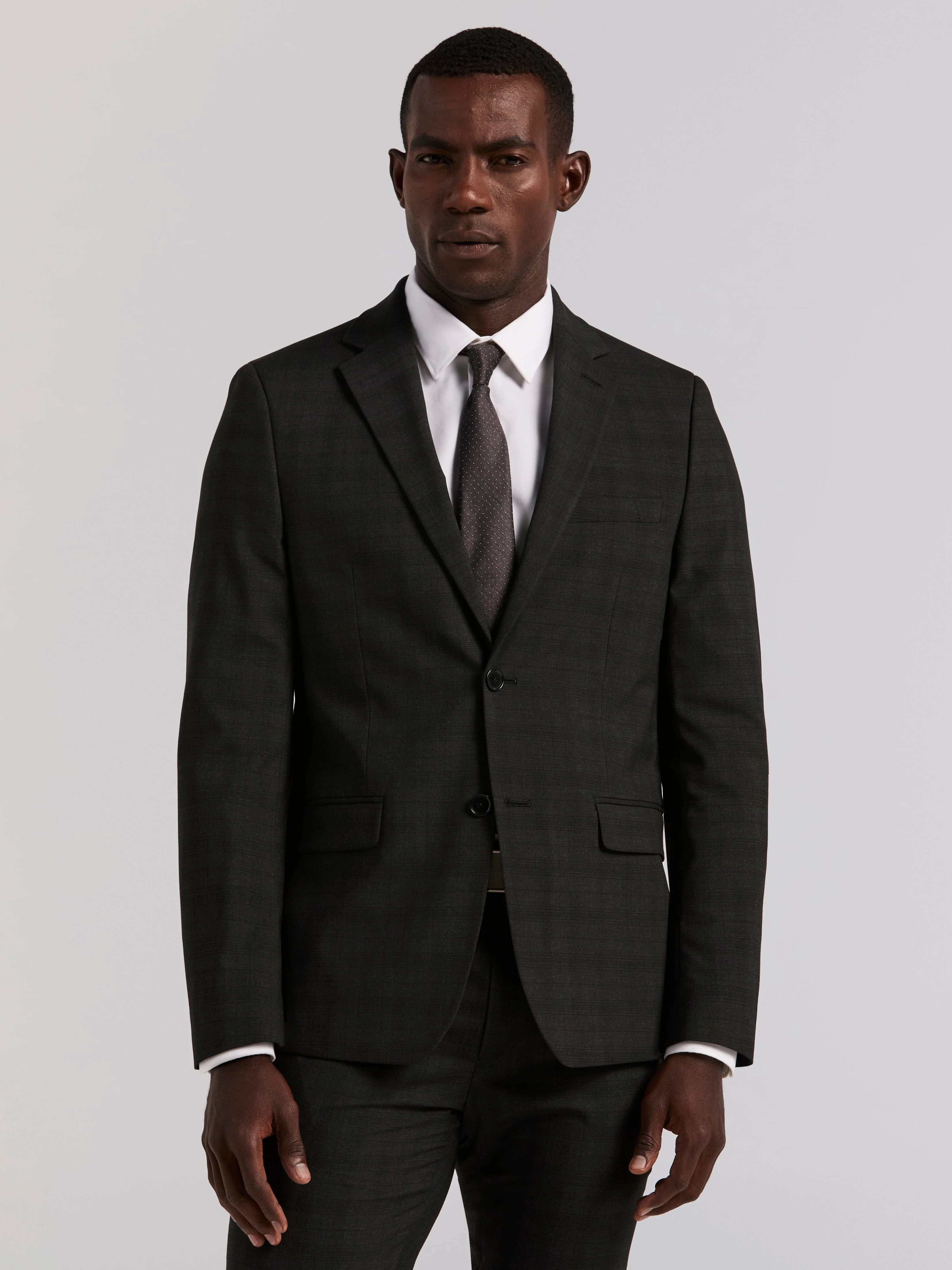 Skinny Fit Charcoal Plaid Suit - Image 4