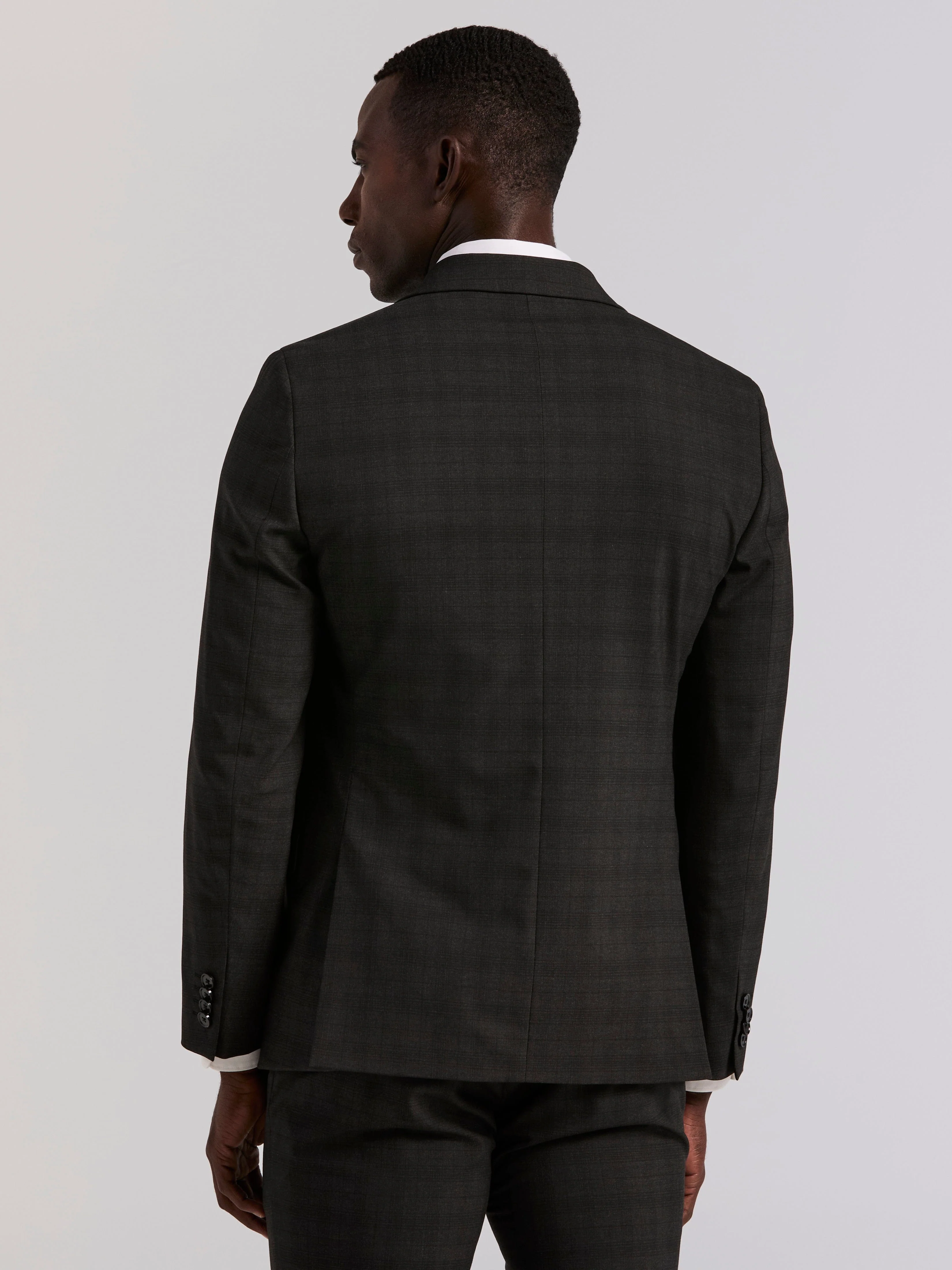 Skinny Fit Charcoal Plaid Suit - Image 5