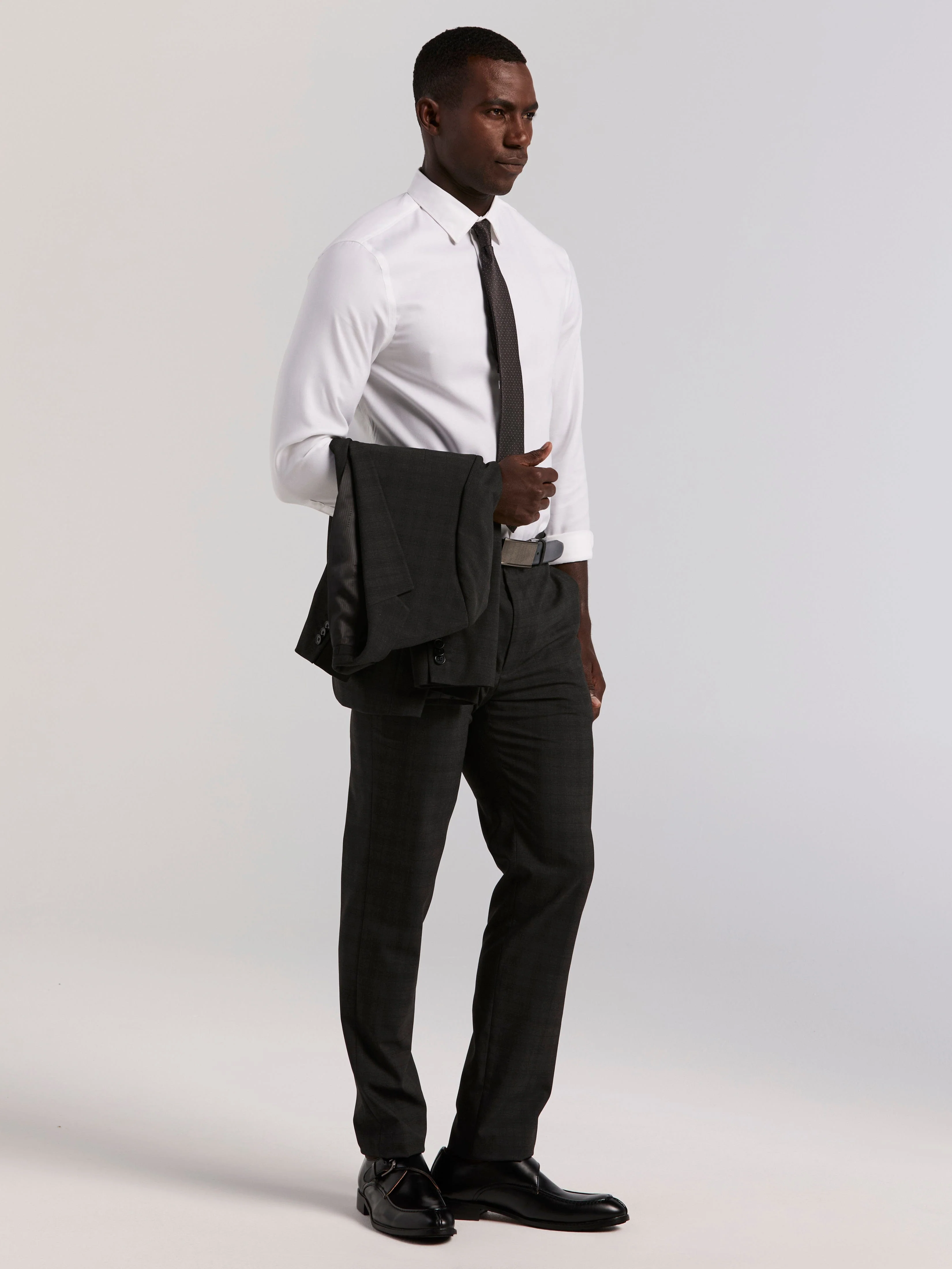 Skinny Fit Charcoal Plaid Suit Pant - Image 4