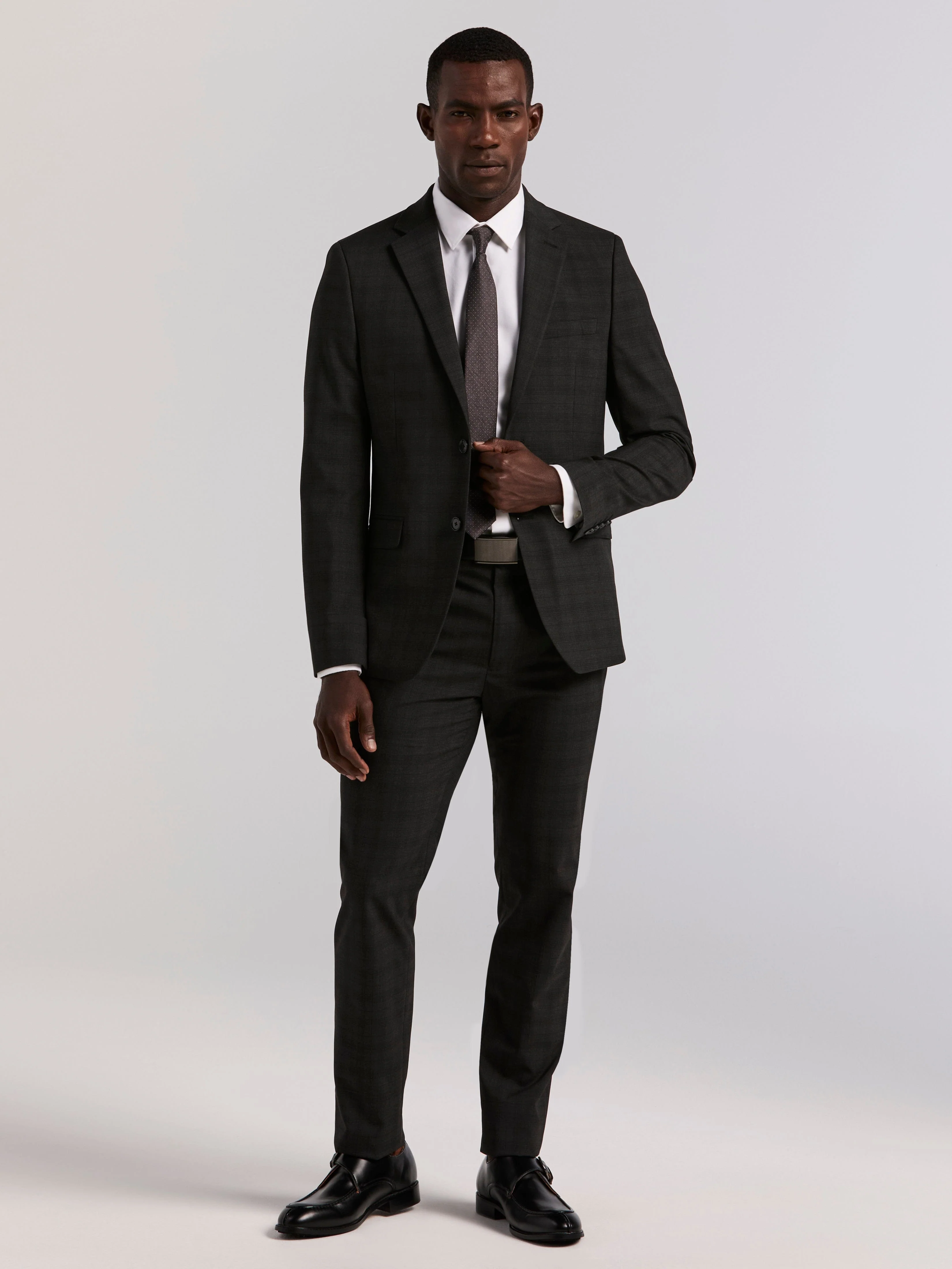 Skinny Fit Charcoal Plaid Suit Pant - Image 5