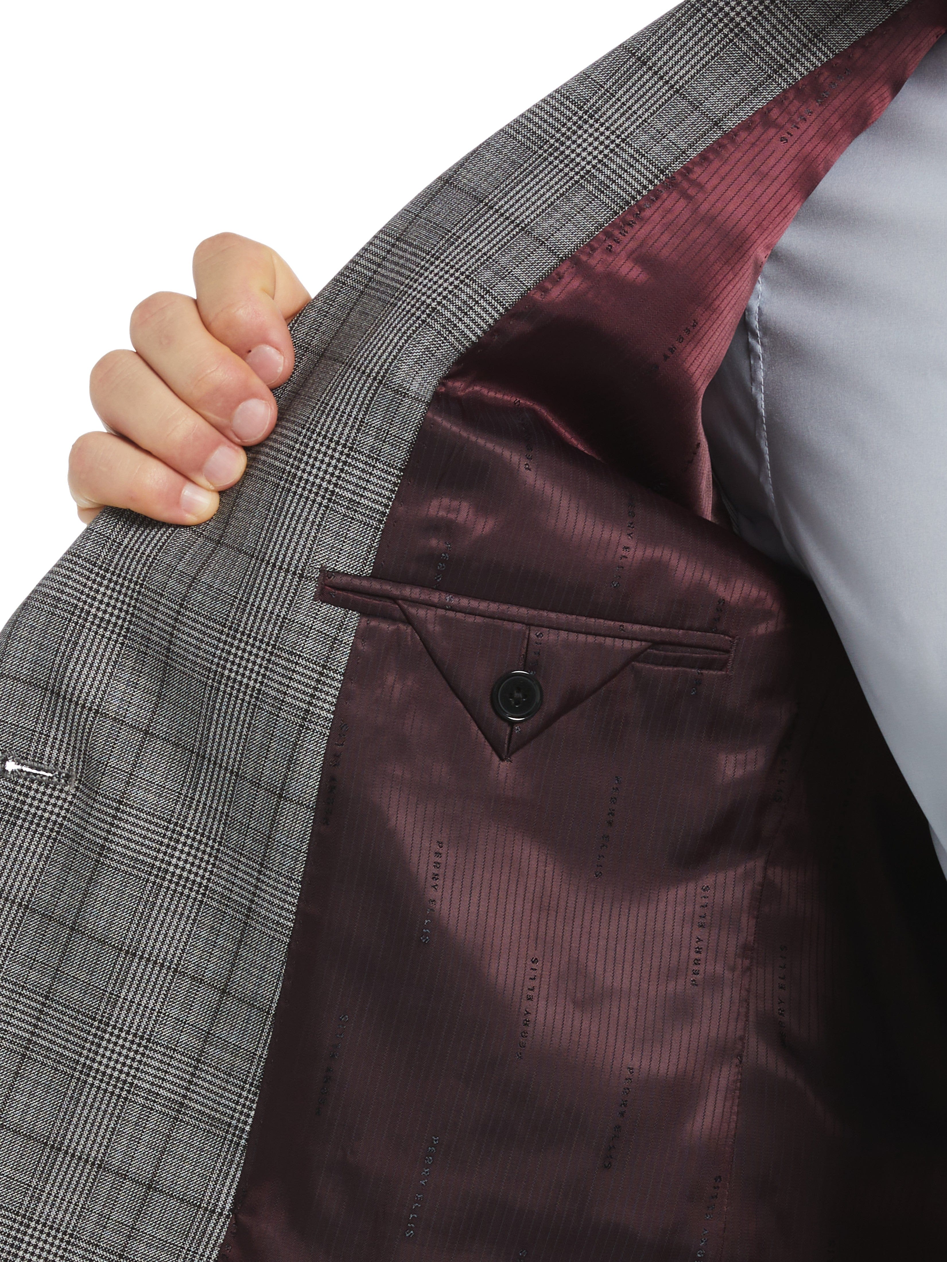 Skinny Fit Double Breasted Notch Collar Plaid Suit Jacket - Image 3