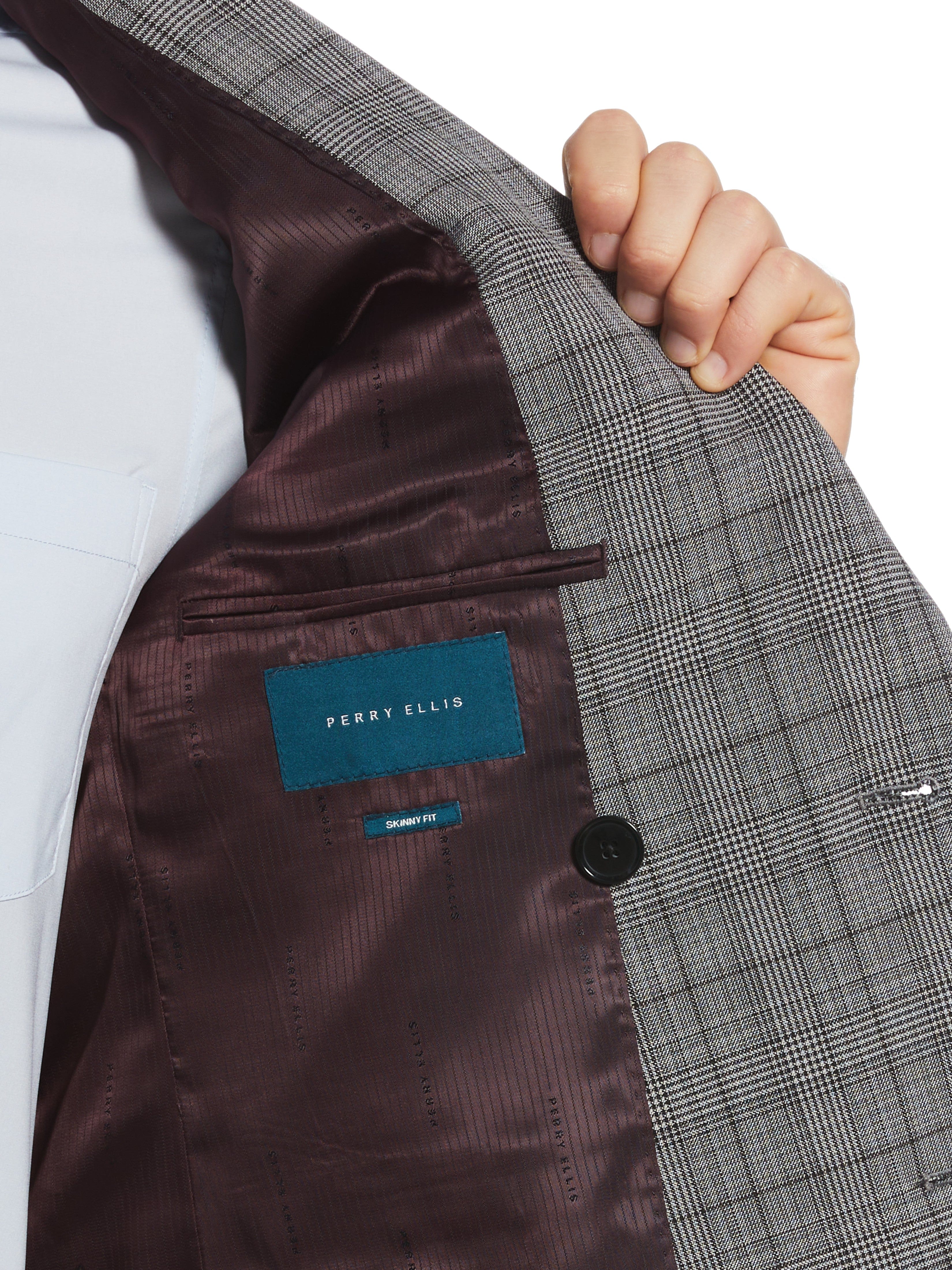 Skinny Fit Double Breasted Notch Collar Plaid Suit Jacket - Image 4
