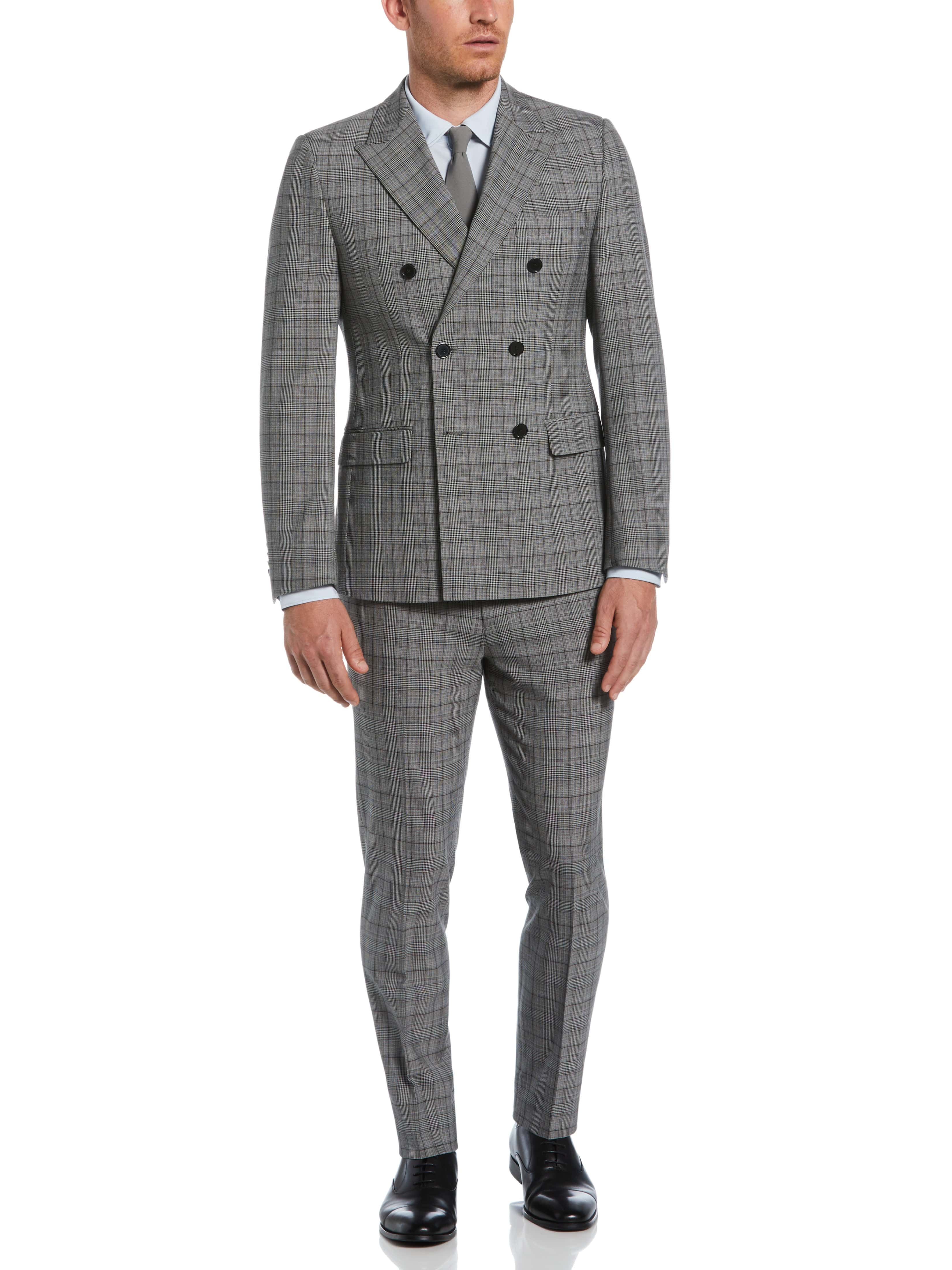 Skinny Fit Double Breasted Notch Collar Plaid Suit Jacket - Image 5