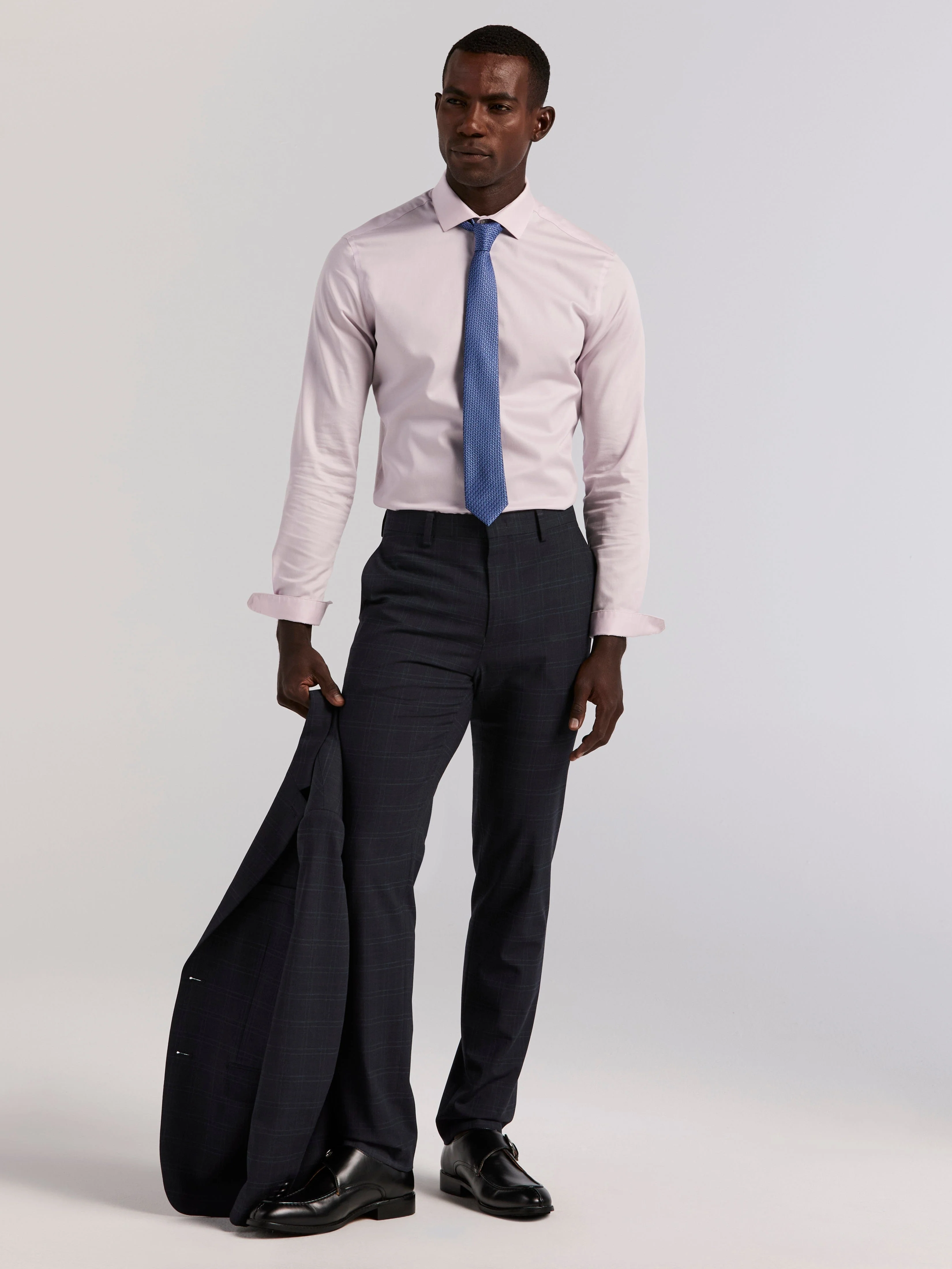 Skinny Fit Navy Plaid Suit - Image 2