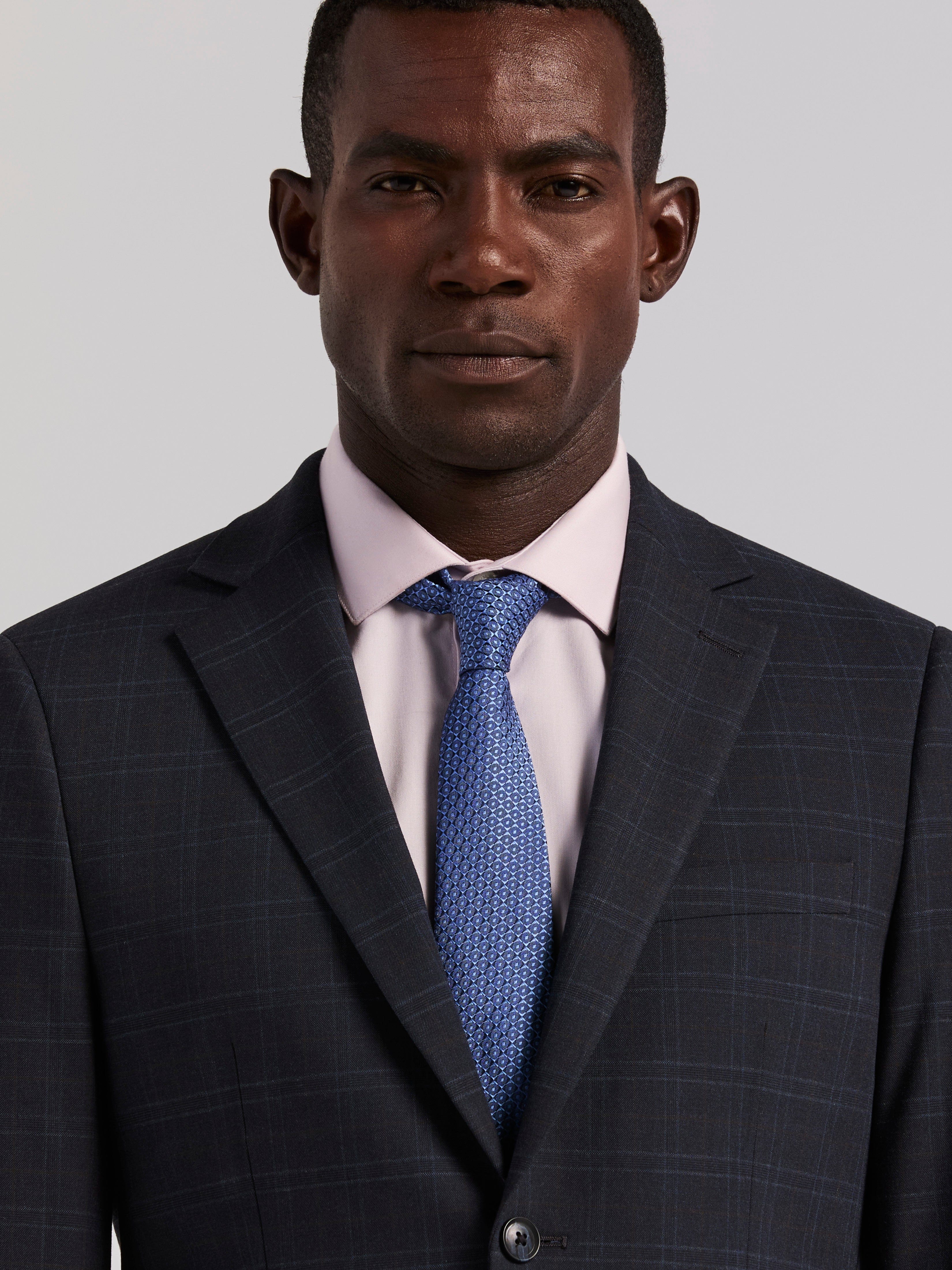Skinny Fit Navy Plaid Suit - Image 3