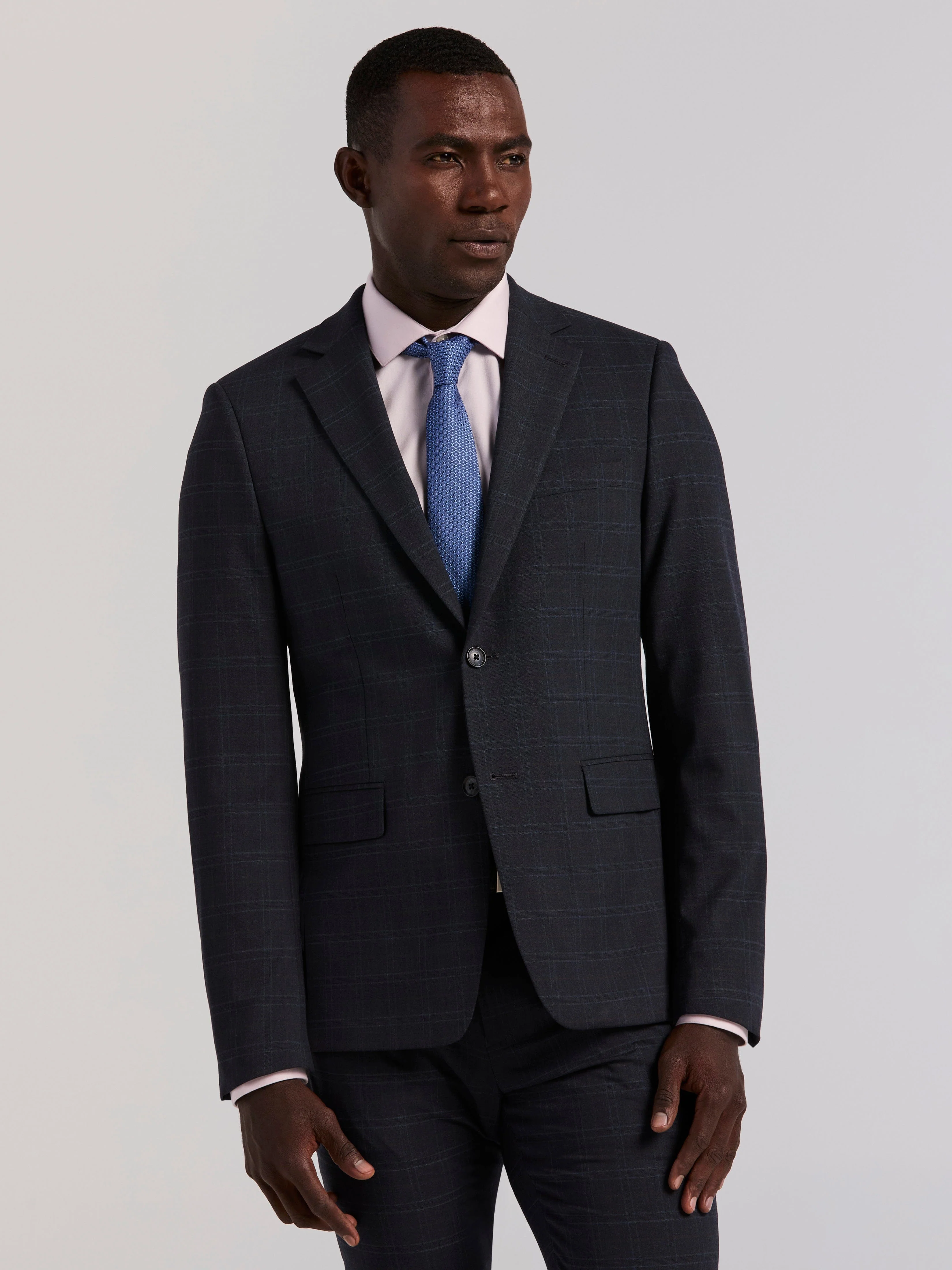Skinny Fit Navy Plaid Suit - Image 4