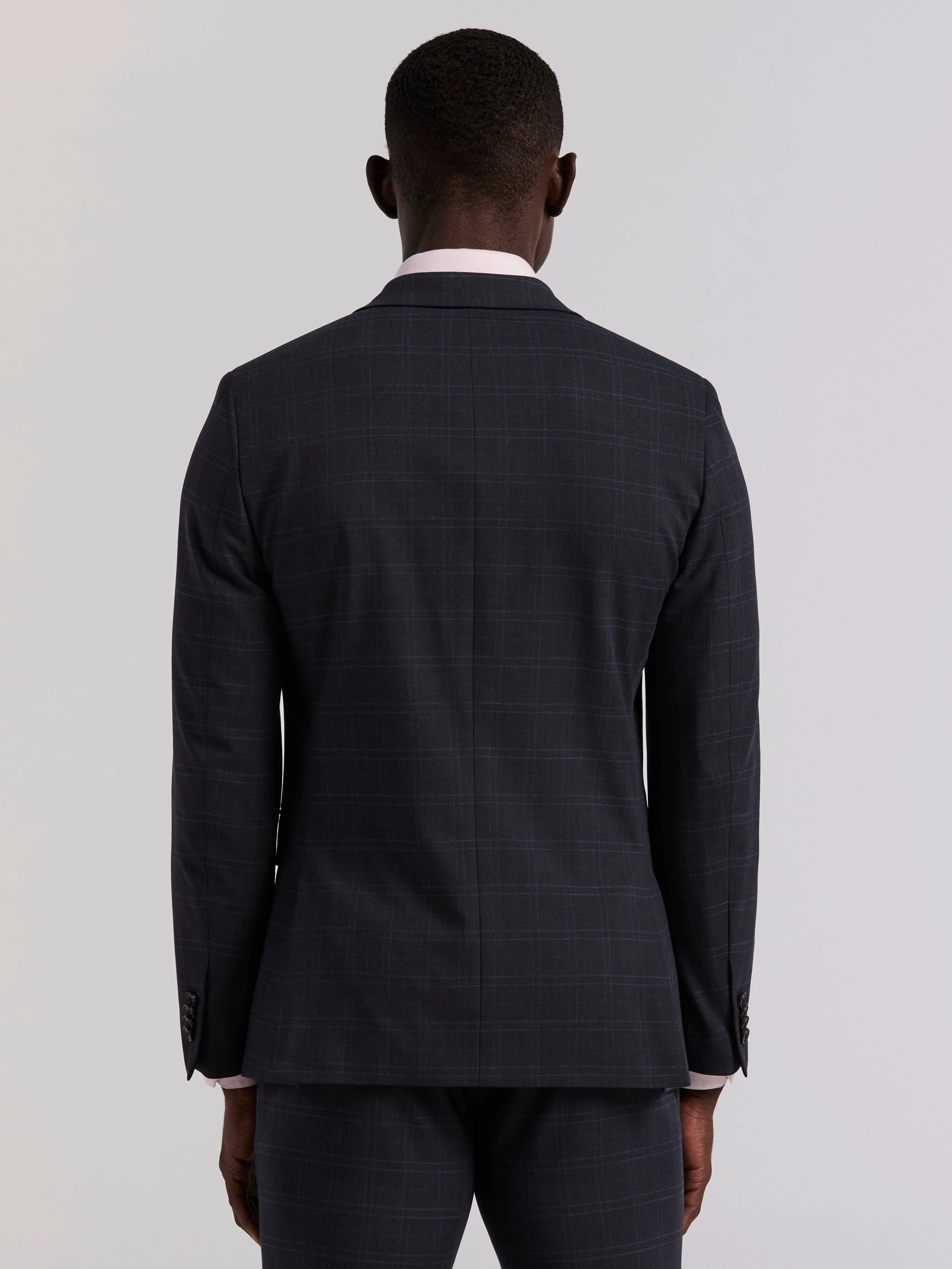 Skinny Fit Navy Plaid Suit - Image 5