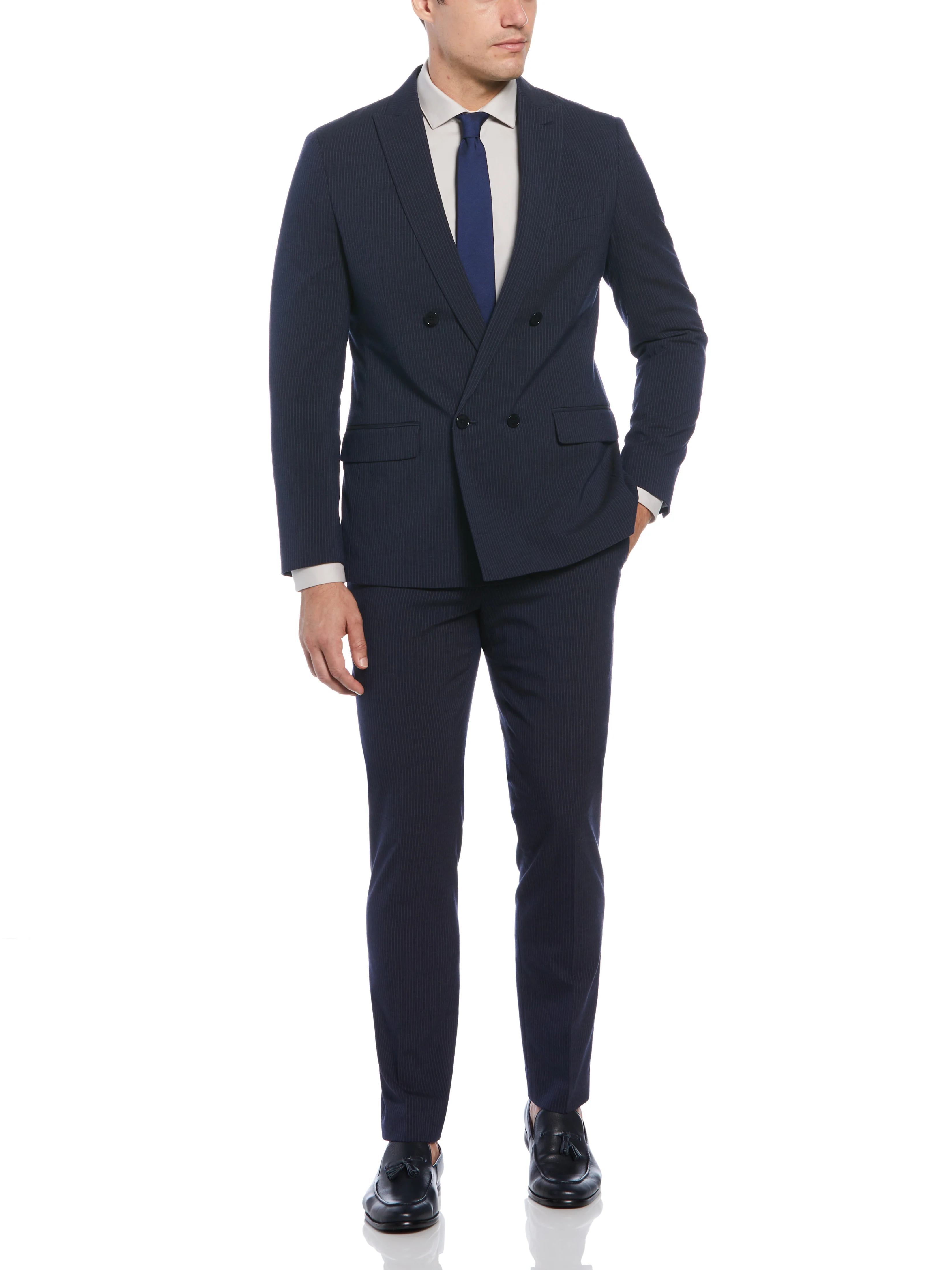 Slim Fit Double Breasted Pinstripe Suit Jacket - Image 5