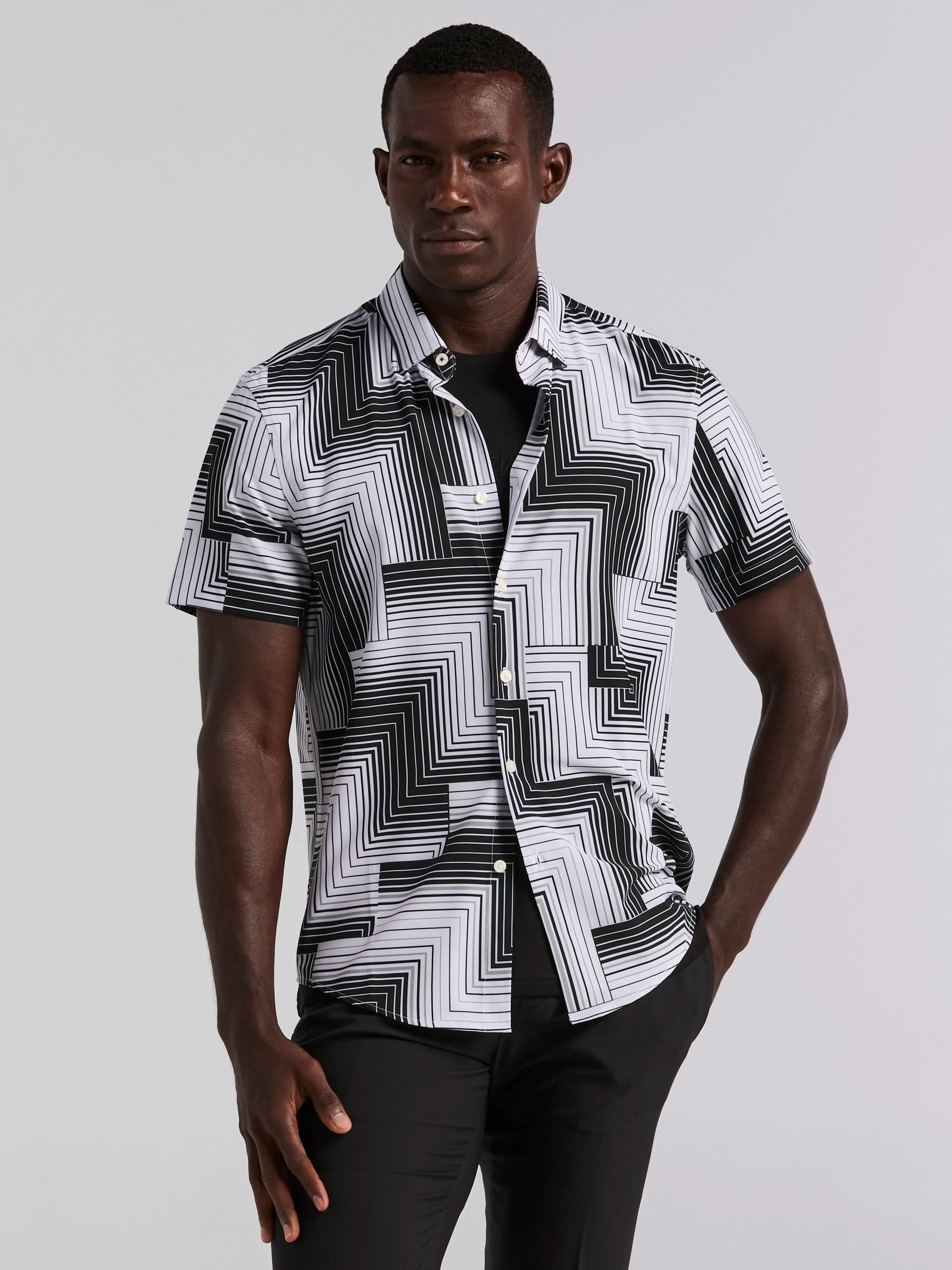 Slim Fit Linear Geo Print Shirt - Image 4