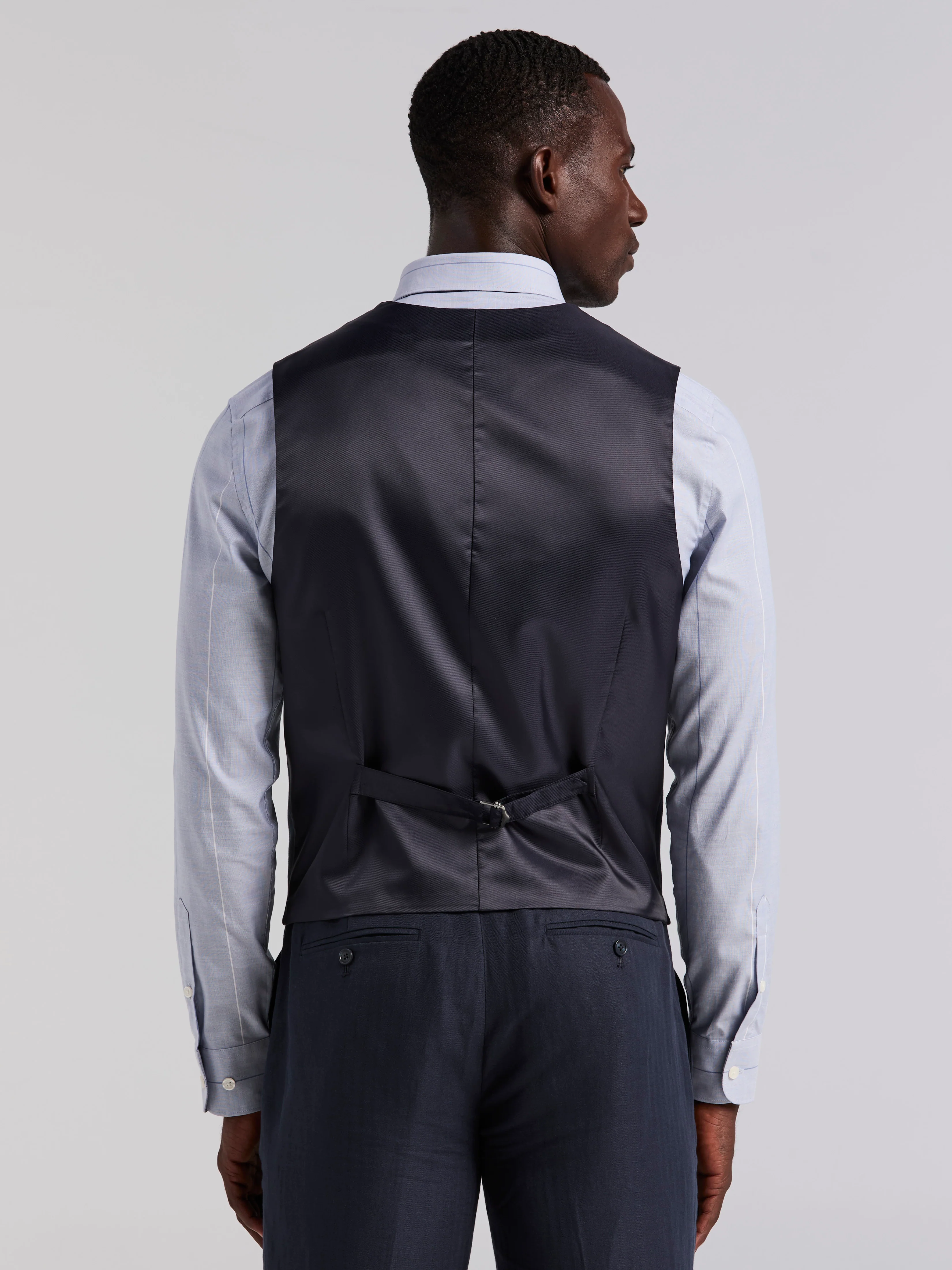 Slim Fit Linen Blend Herringbone Stretch Vest - Image 3