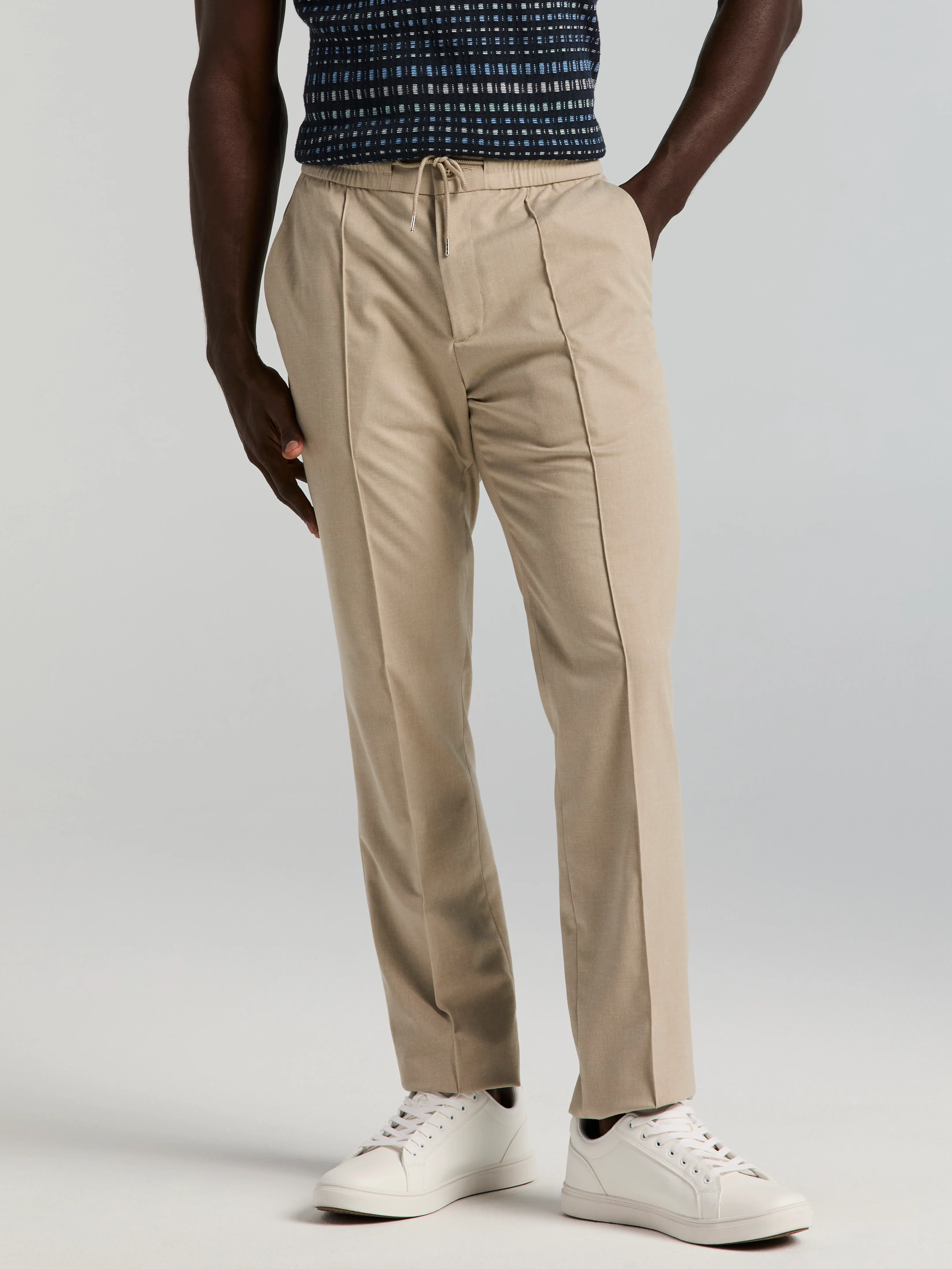 Slim Fit Linen Blend Drawstring Pants