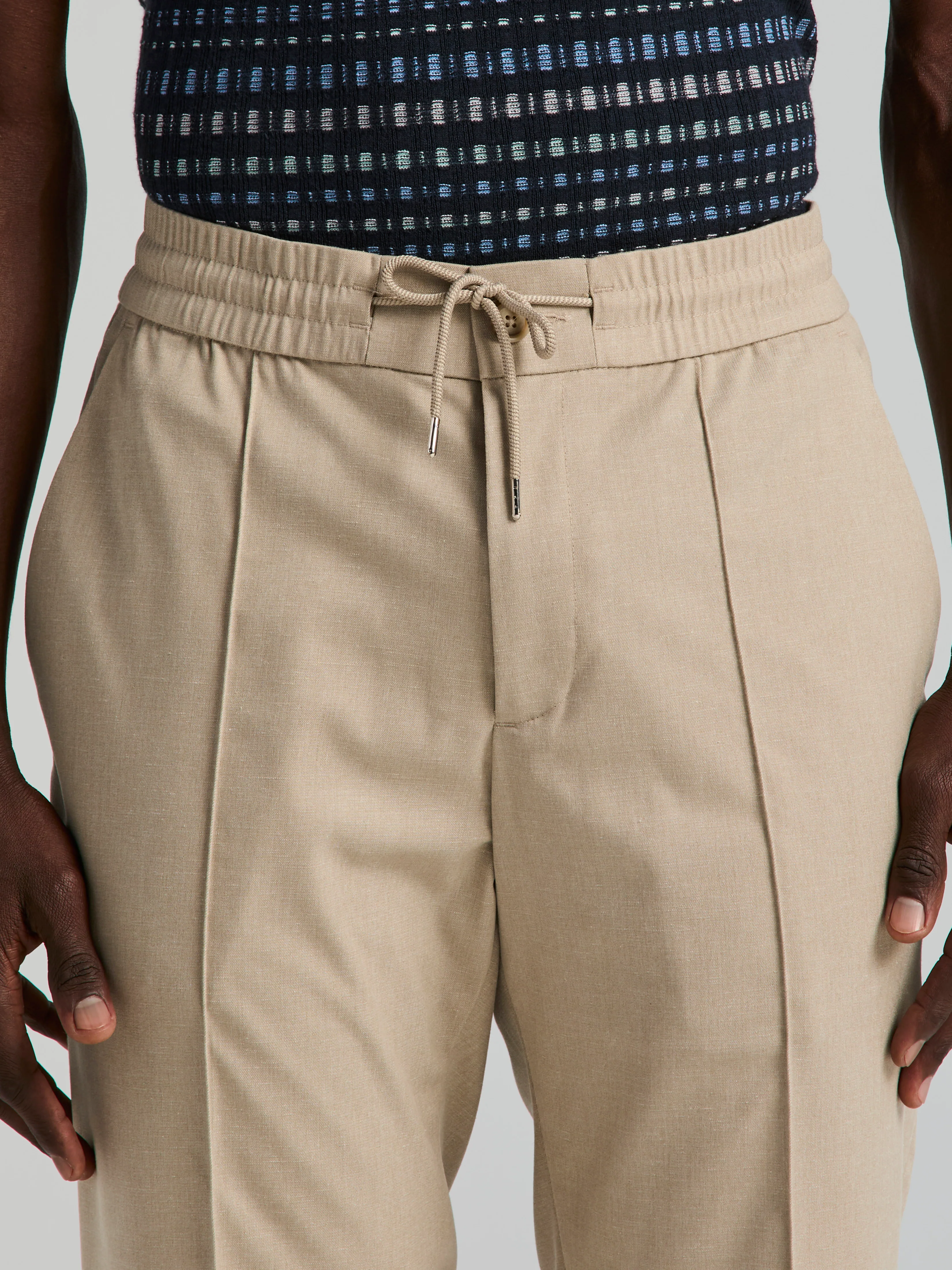 Slim Fit Linen Blend Drawstring Pants - Image 2