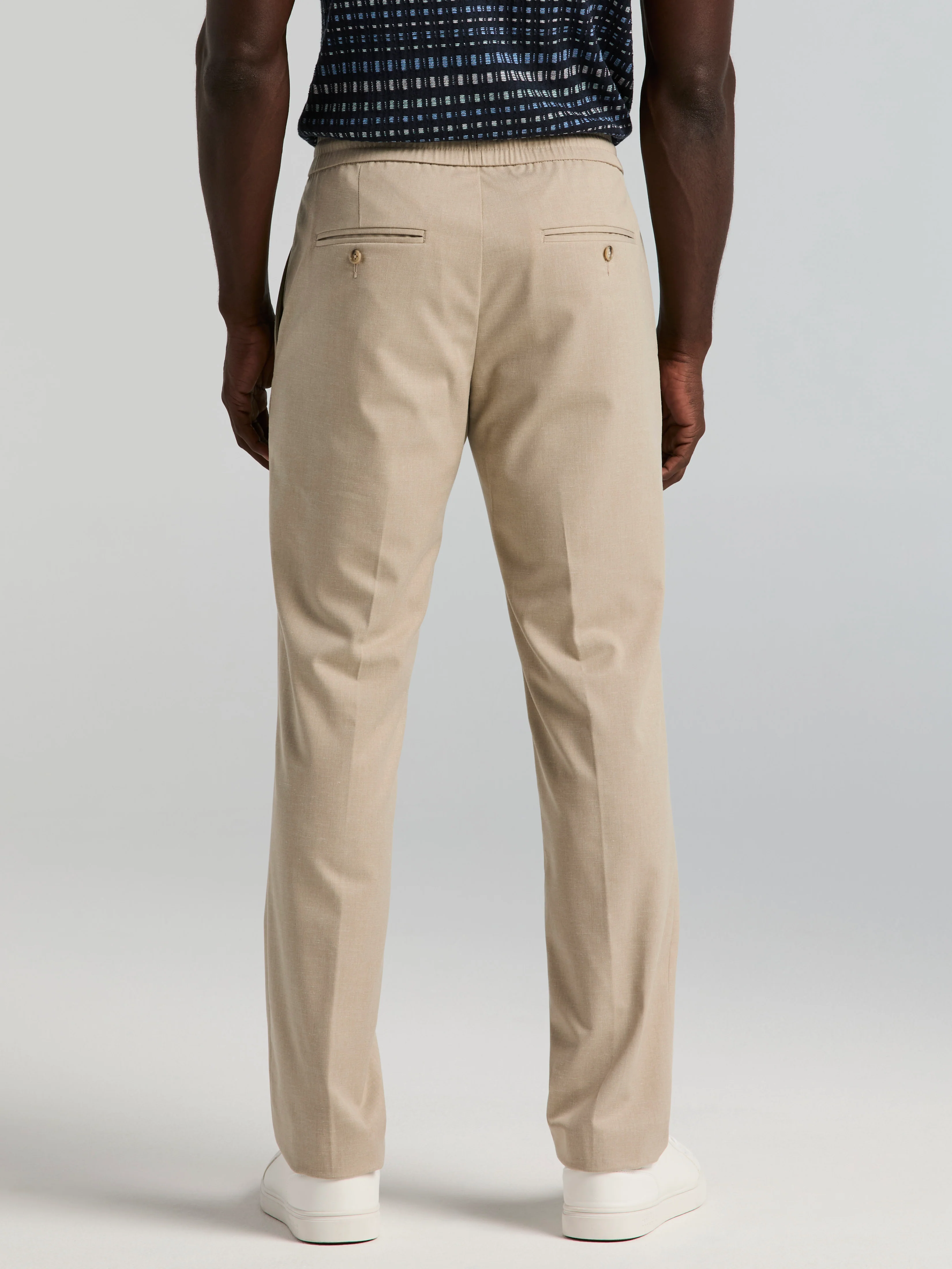 Slim Fit Linen Blend Drawstring Pants - Image 3