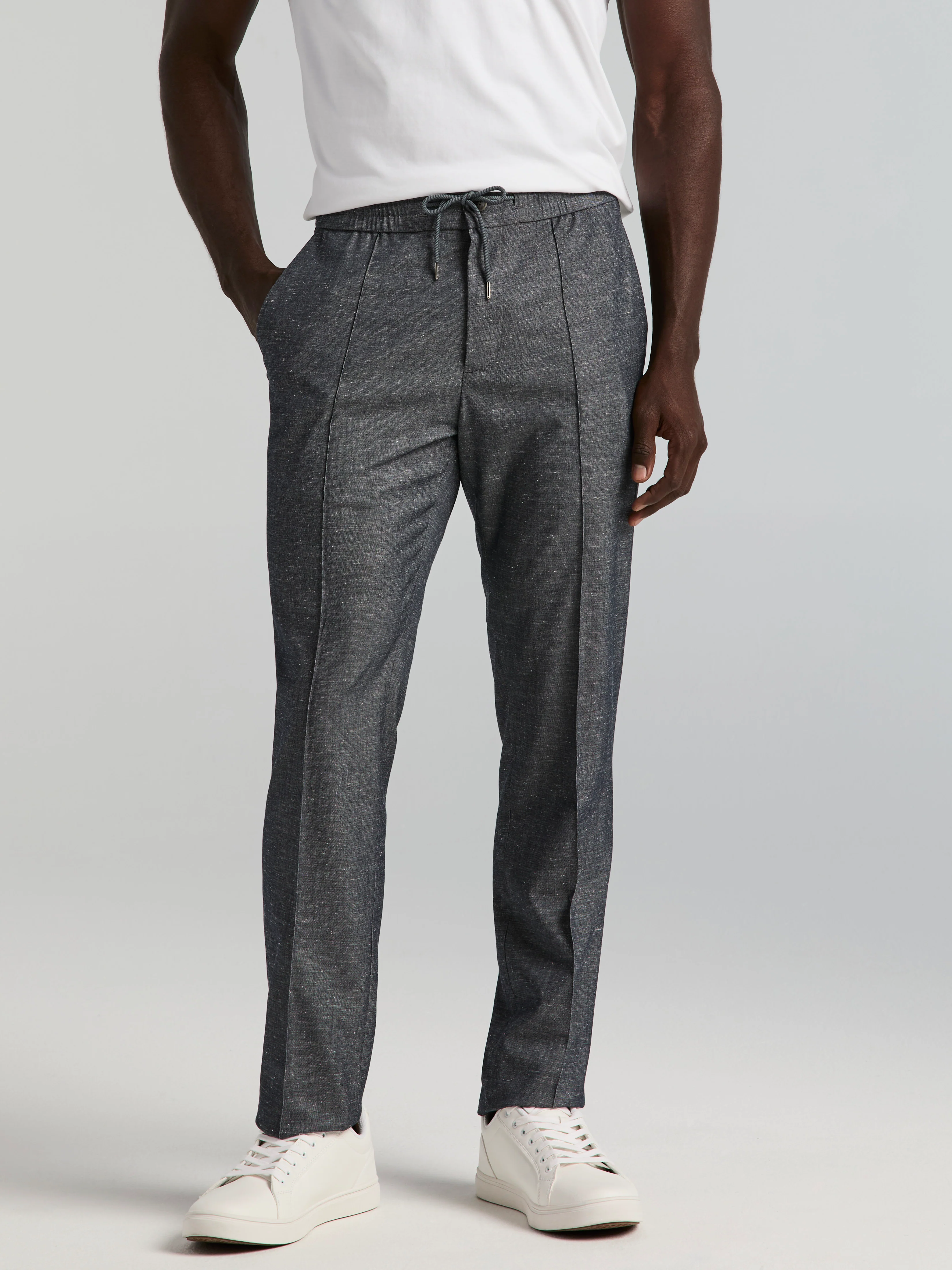 Slim Fit Linen Blend Drawstring Pants - Image 6