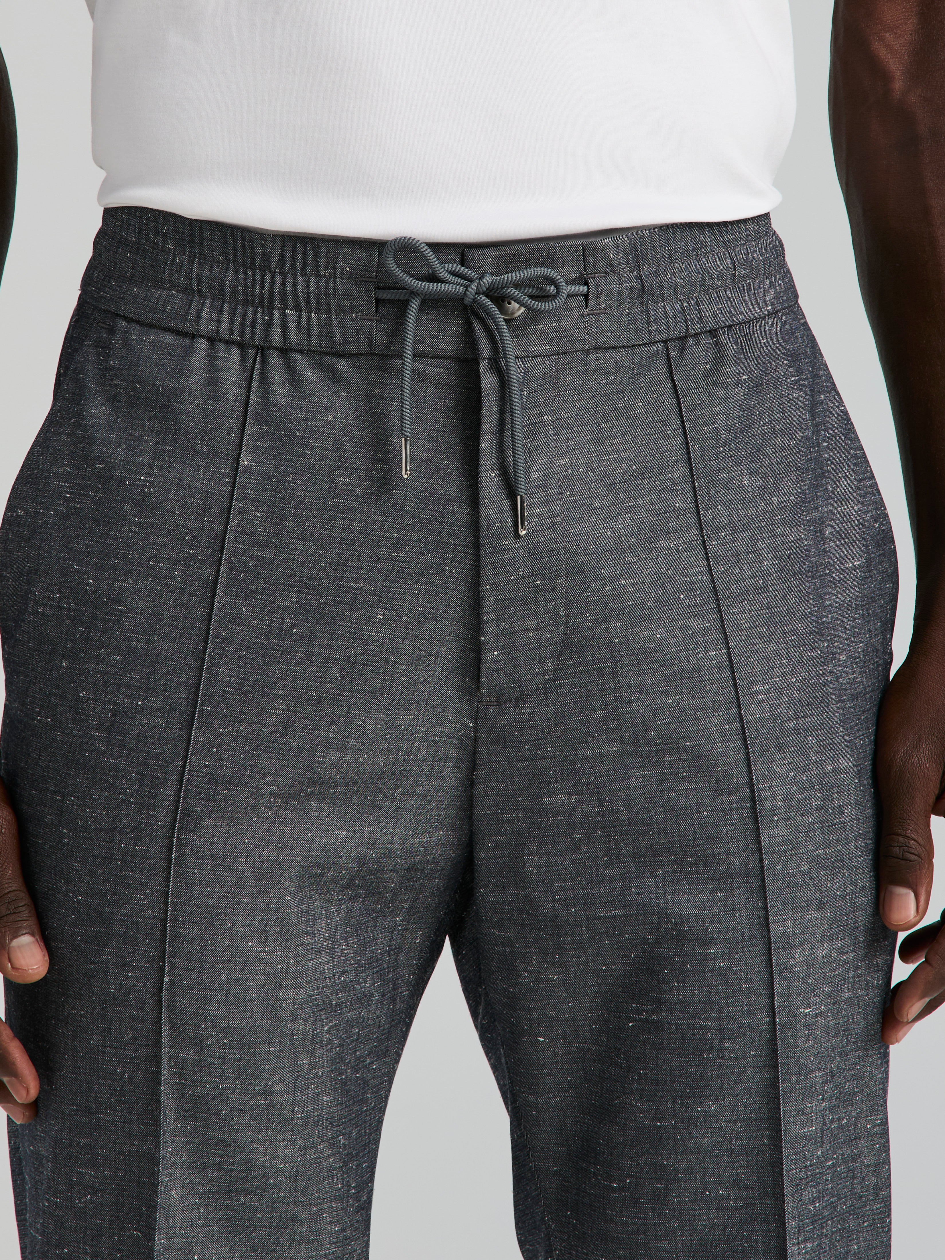 Slim Fit Linen Blend Drawstring Pants - Image 7