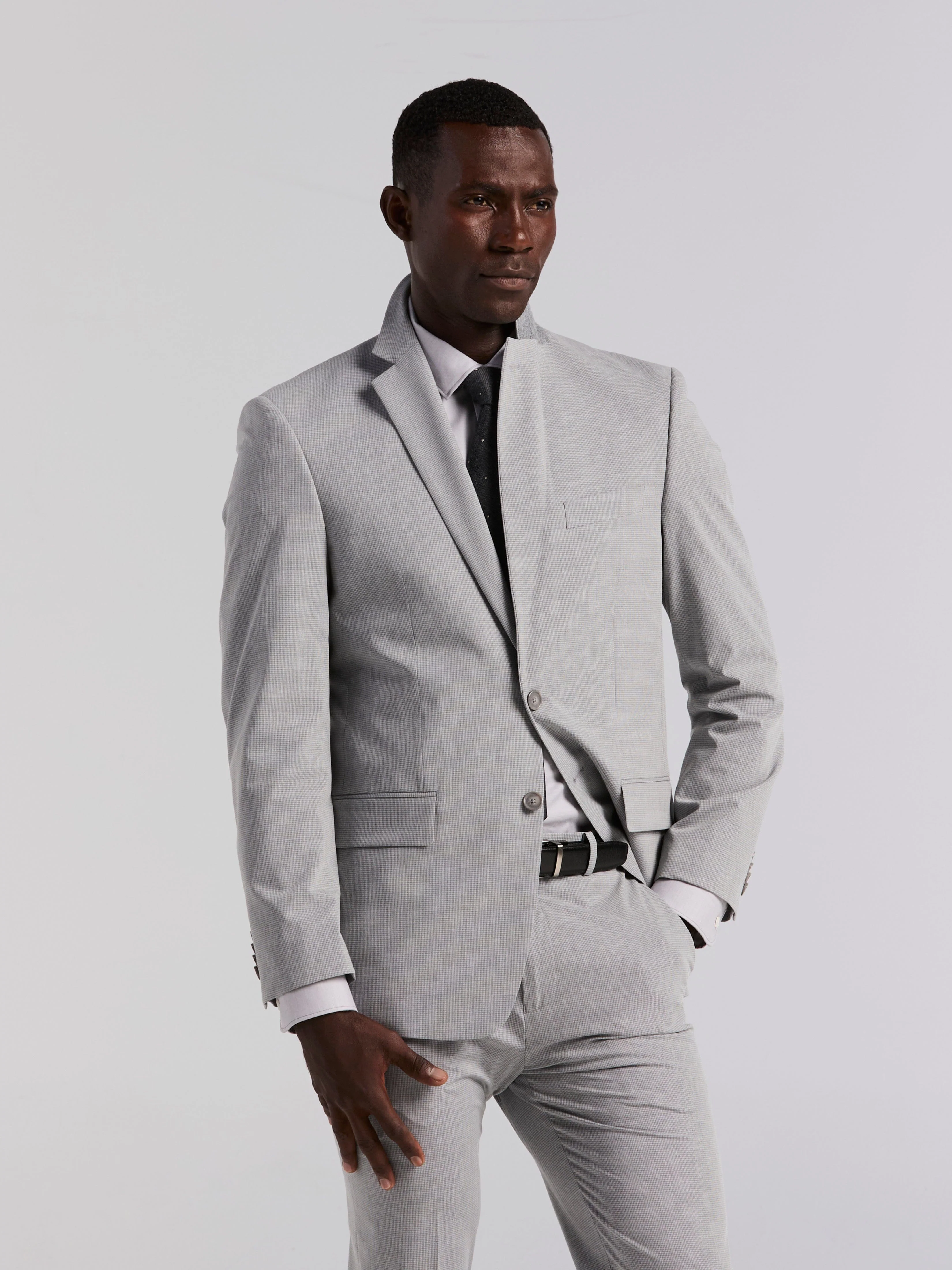 Slim Fit Mini Grid Pattern Suit Jacket - Image 4