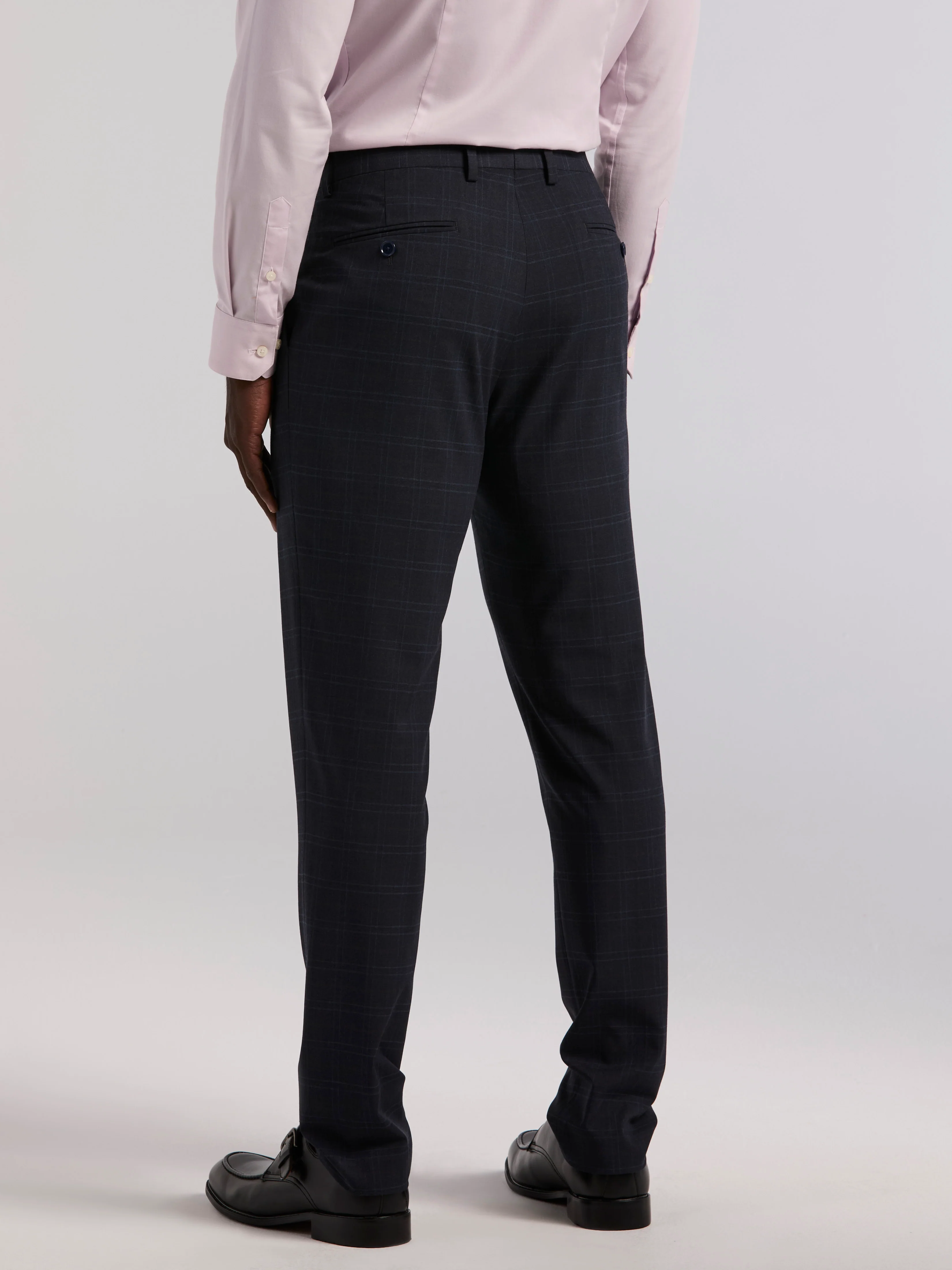 Skinny Fit Navy Plaid Suit Pant - Image 2