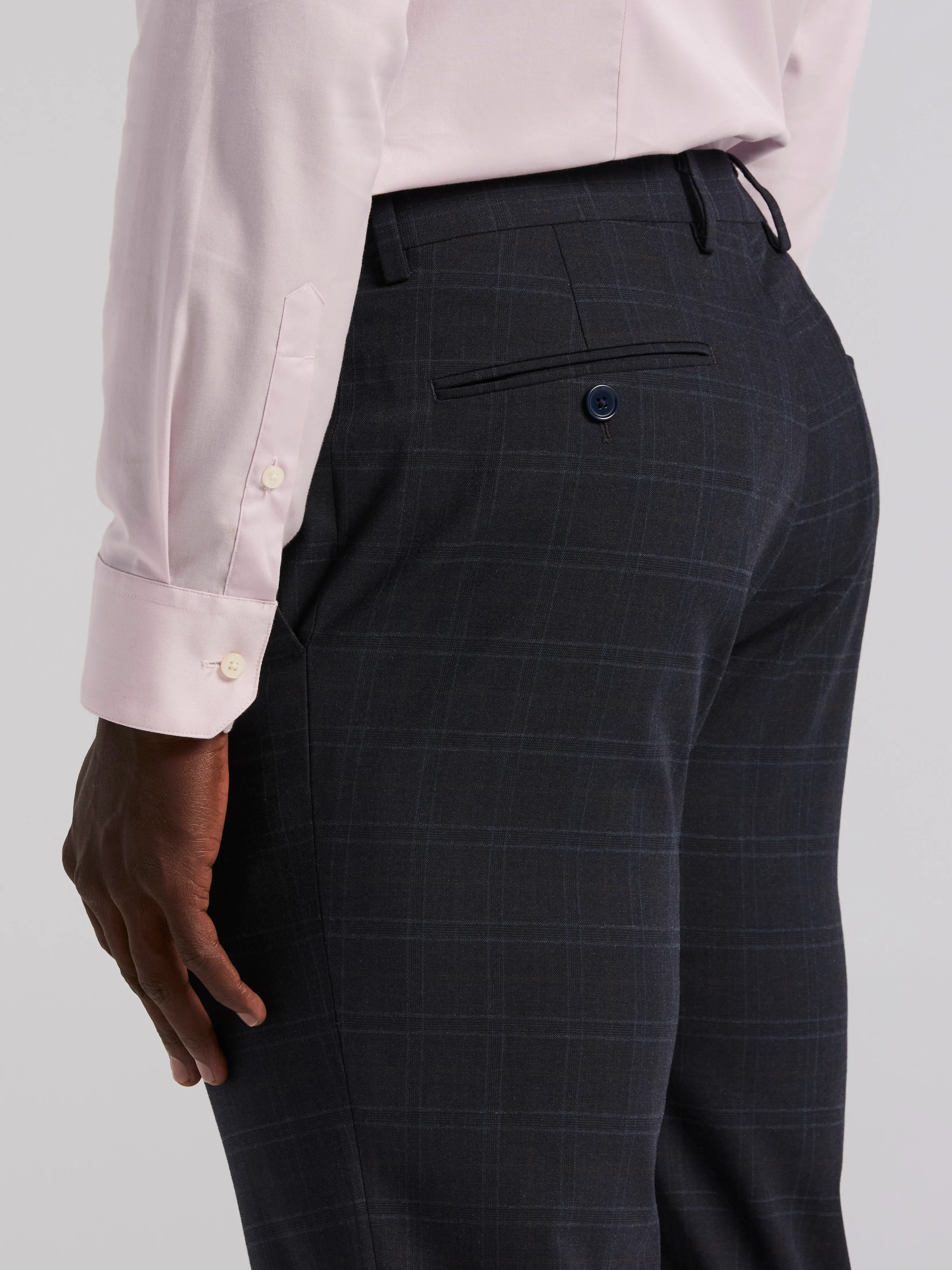Skinny Fit Navy Plaid Suit Pant - Image 3