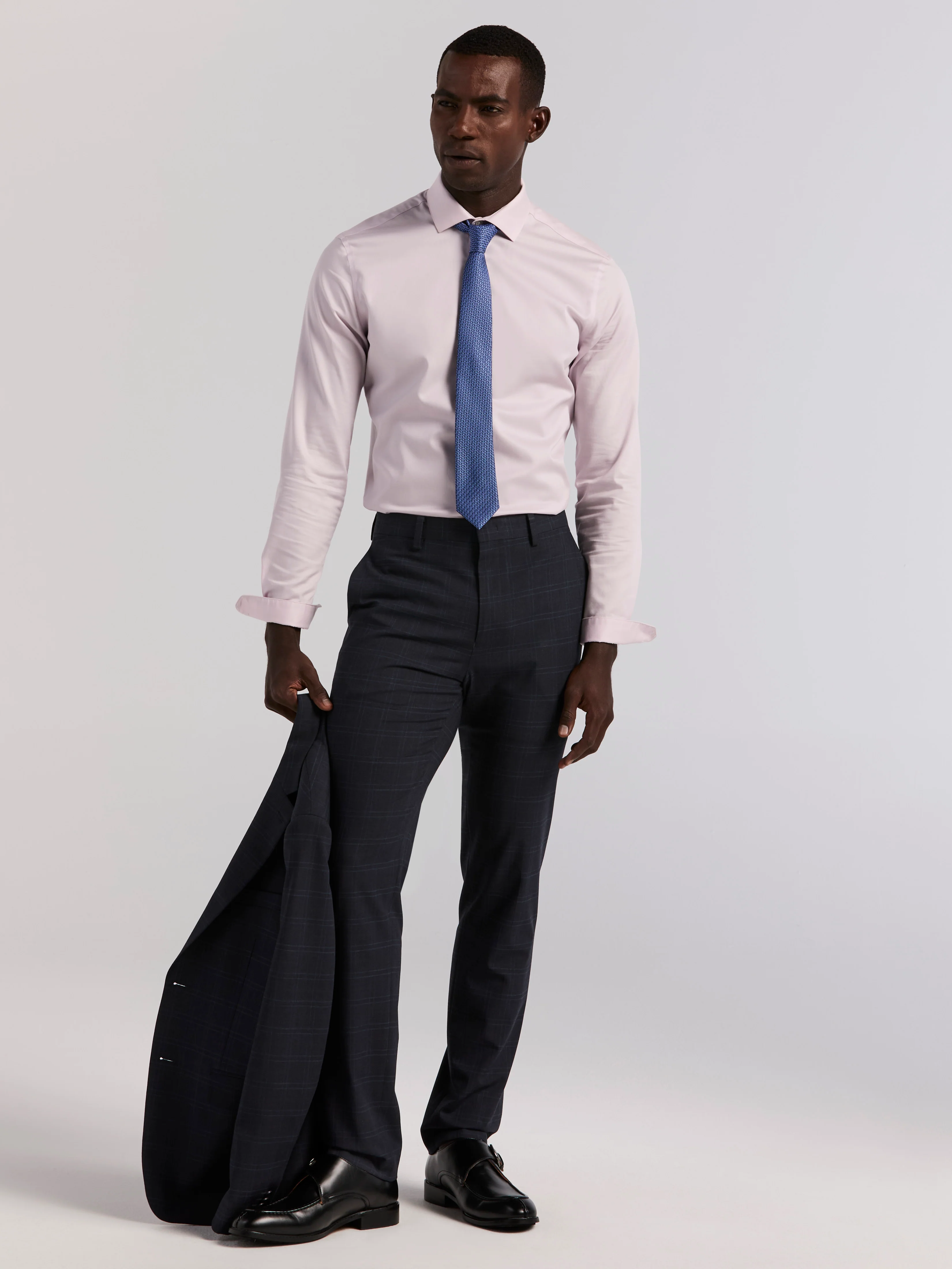 Skinny Fit Navy Plaid Suit Pant - Image 4