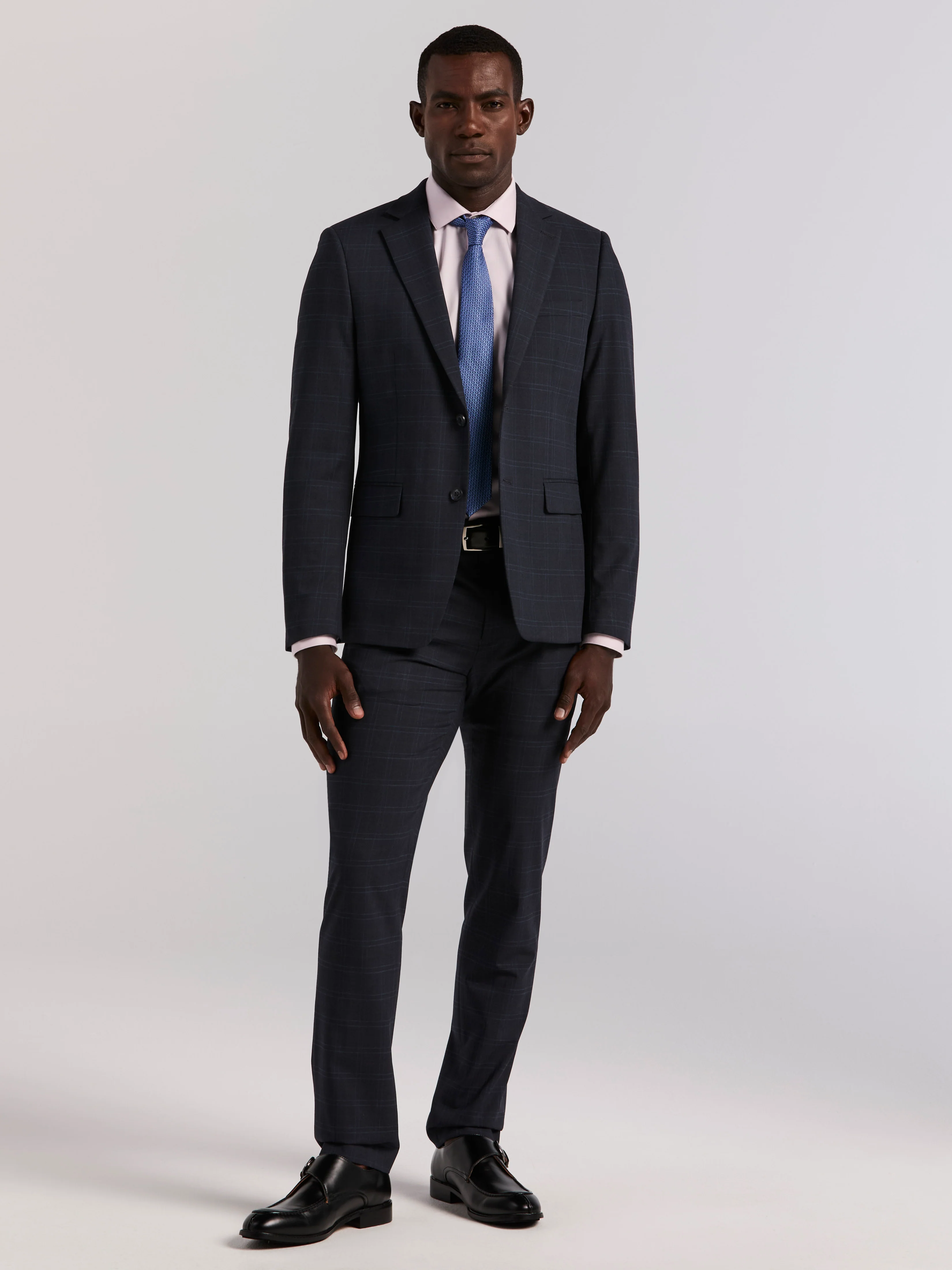 Skinny Fit Navy Plaid Suit Pant - Image 5